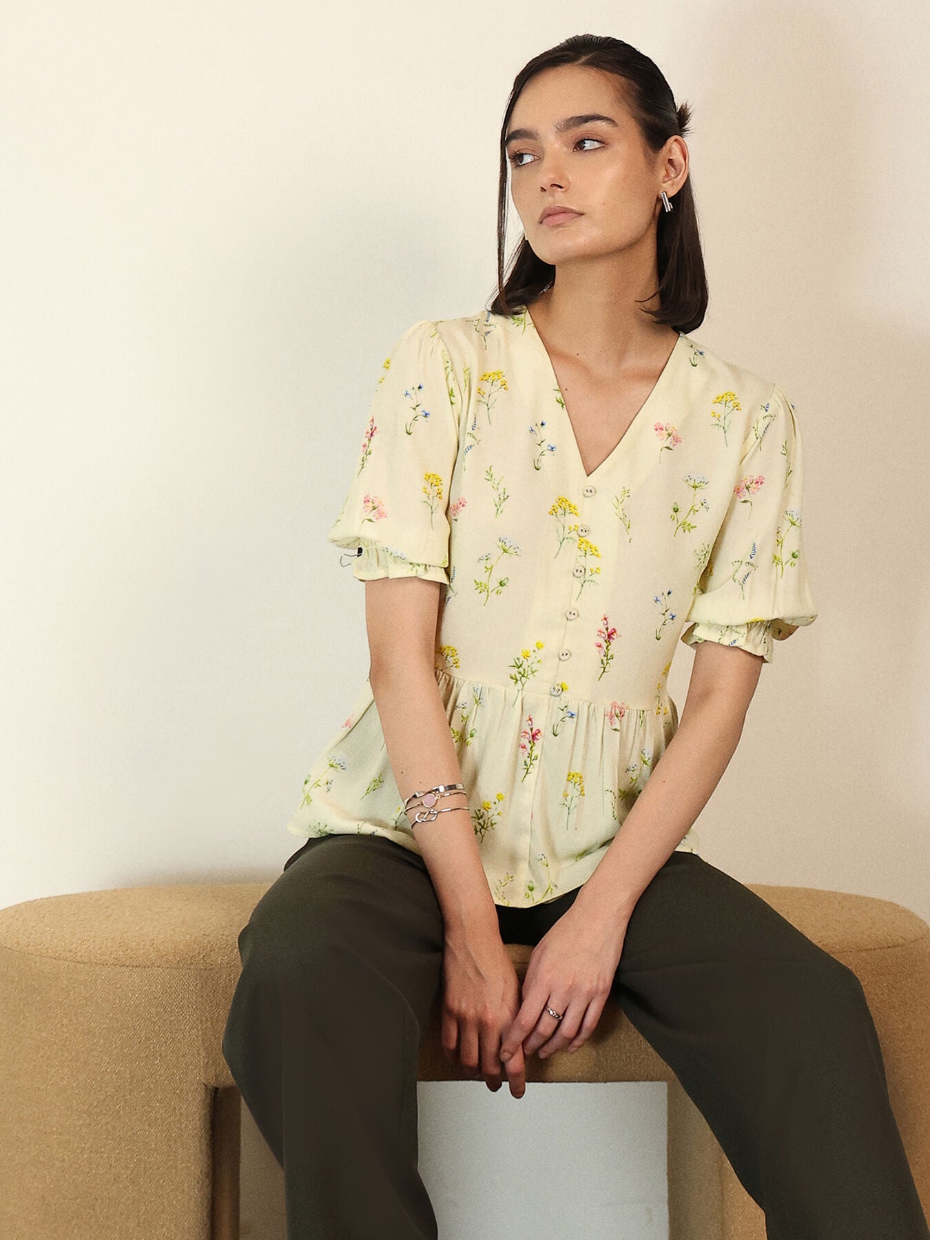 Viscose Peplum Top - Off White