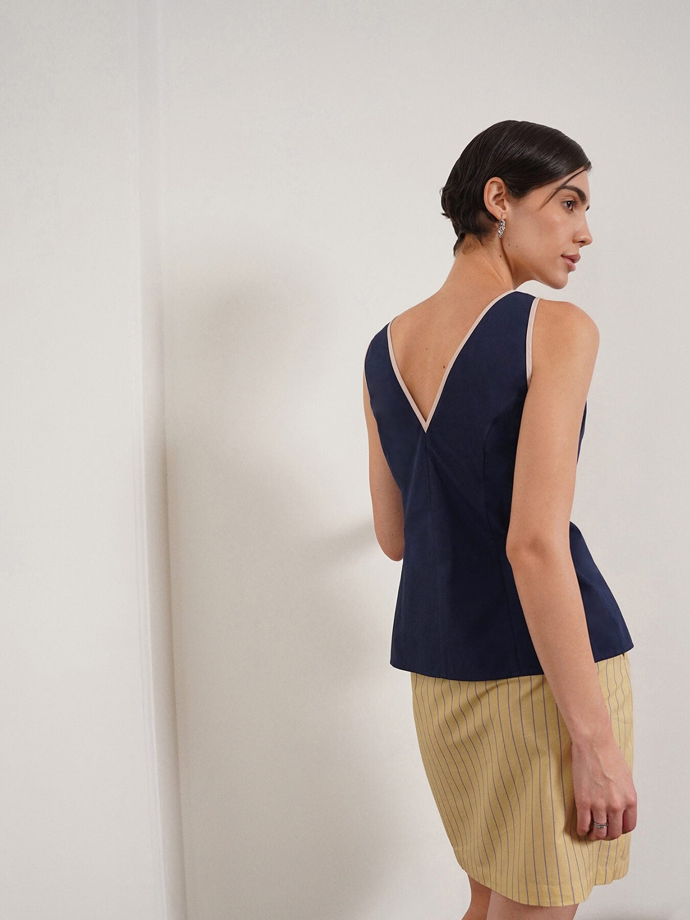 Pure Cotton Peplum Top - Navy Blue