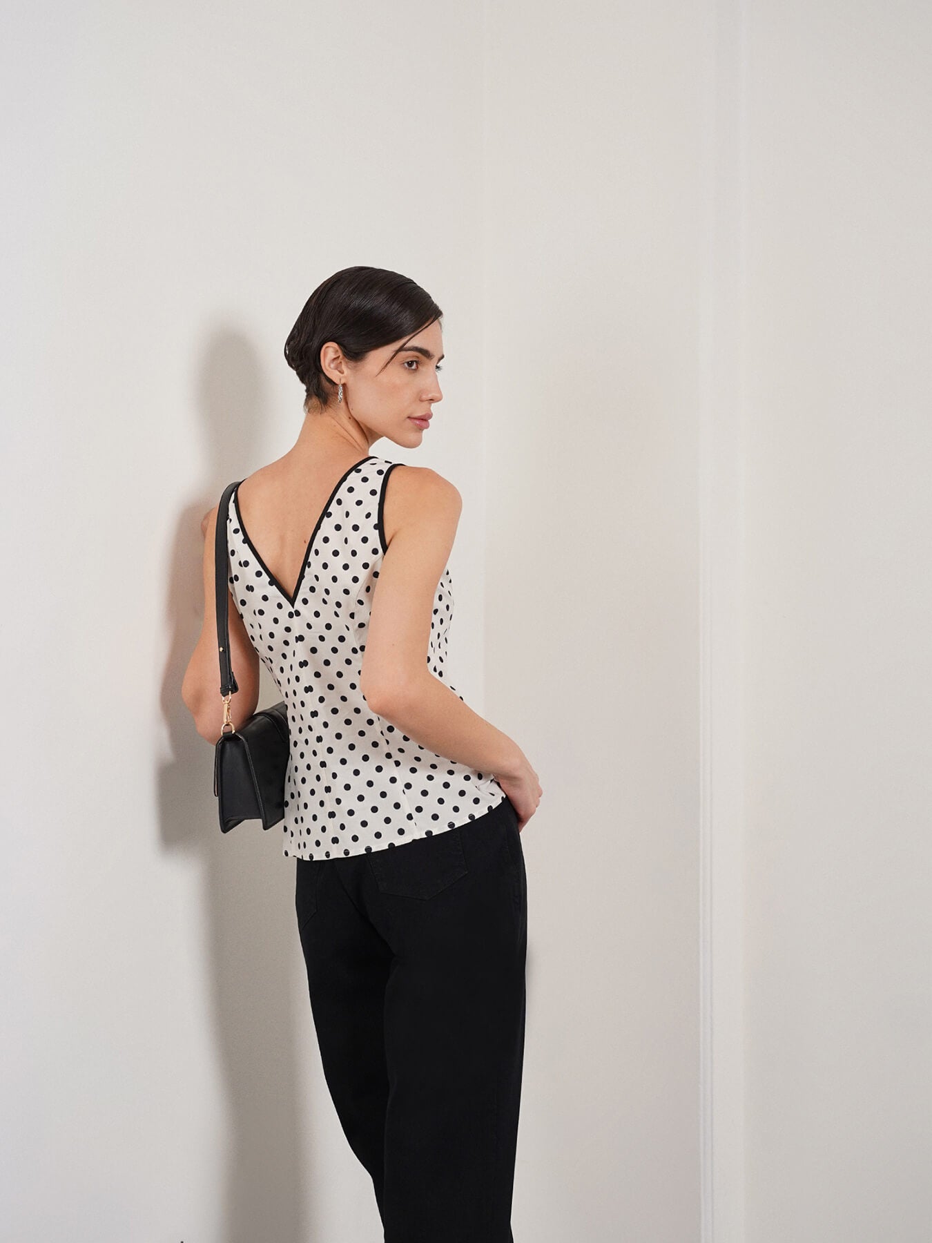 Cotton Polka Dot Peplum Top - Off White