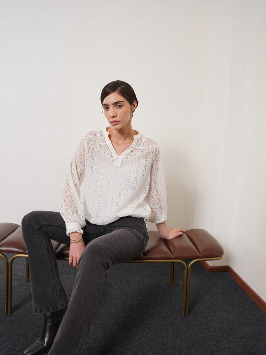 V-Neck Top - Off White