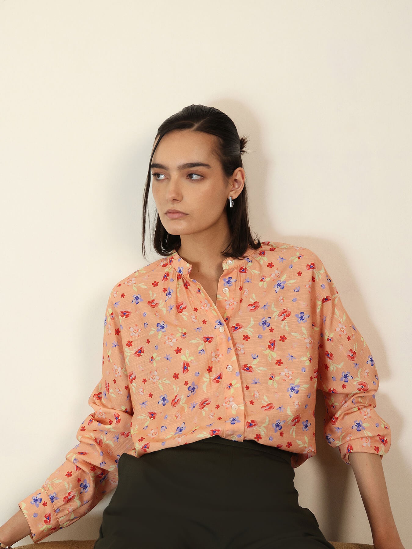 Viscose Floral Top - Peach