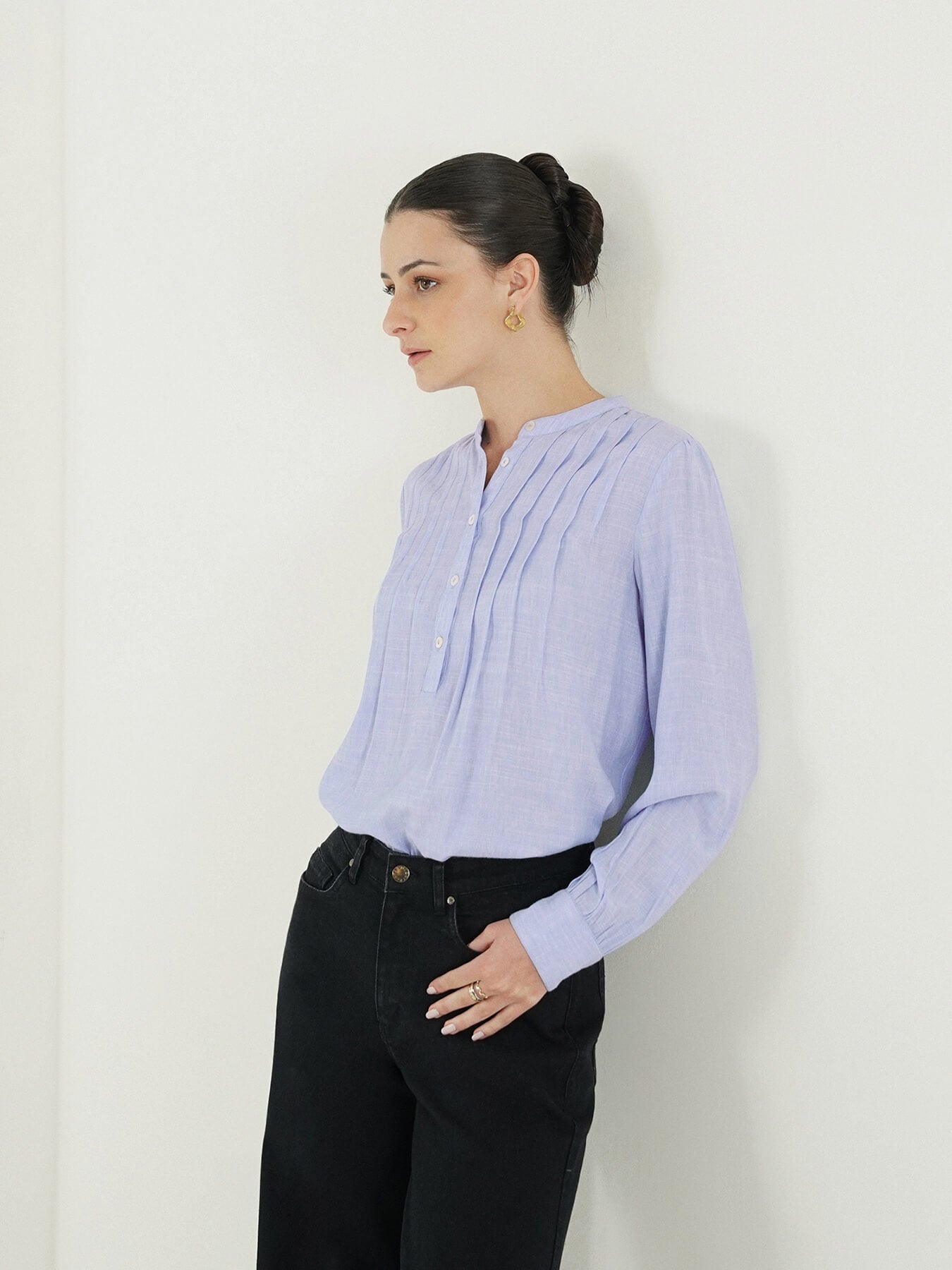Mandarin Collar Top - Blue