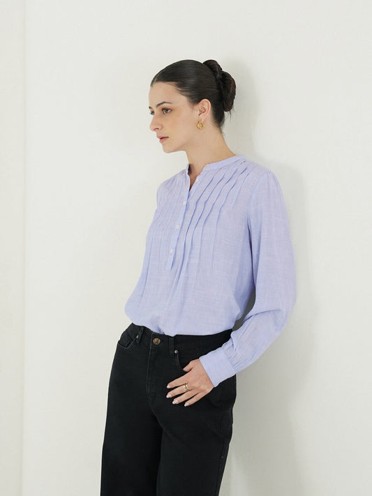 Mandarin Collar Top - Blue