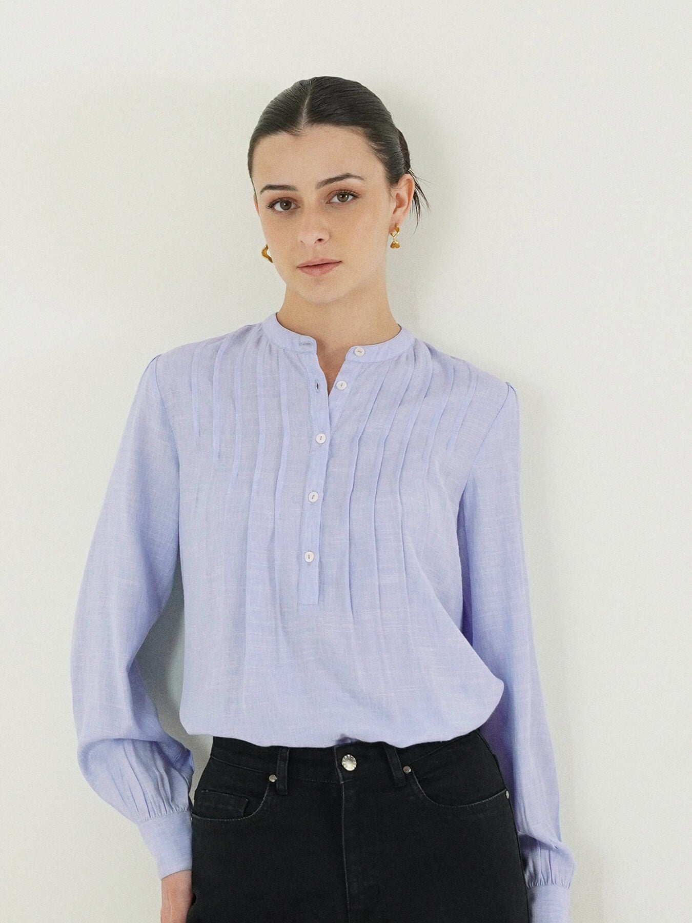 Mandarin Collar Top - Blue