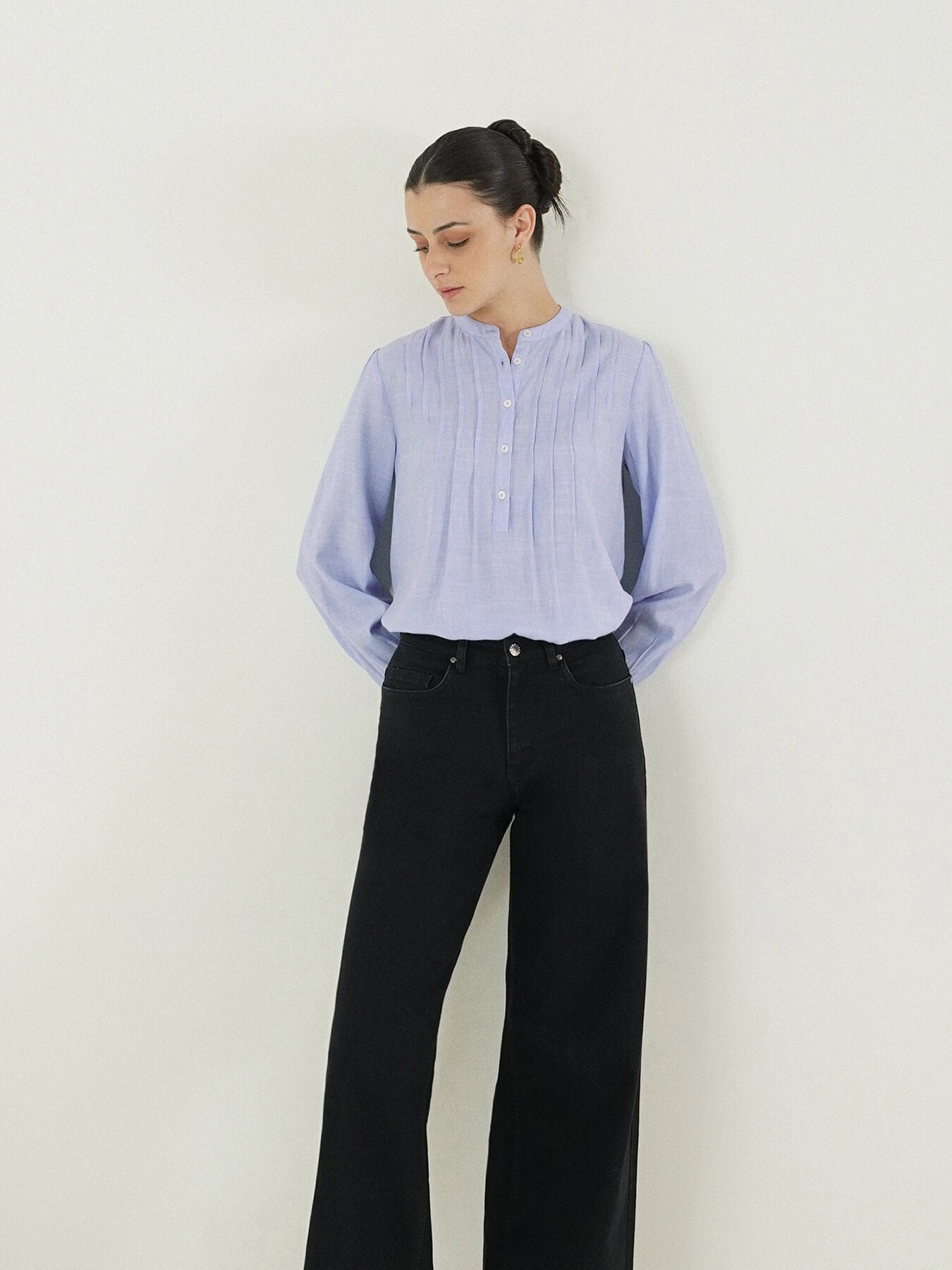 Mandarin Collar Top - Blue