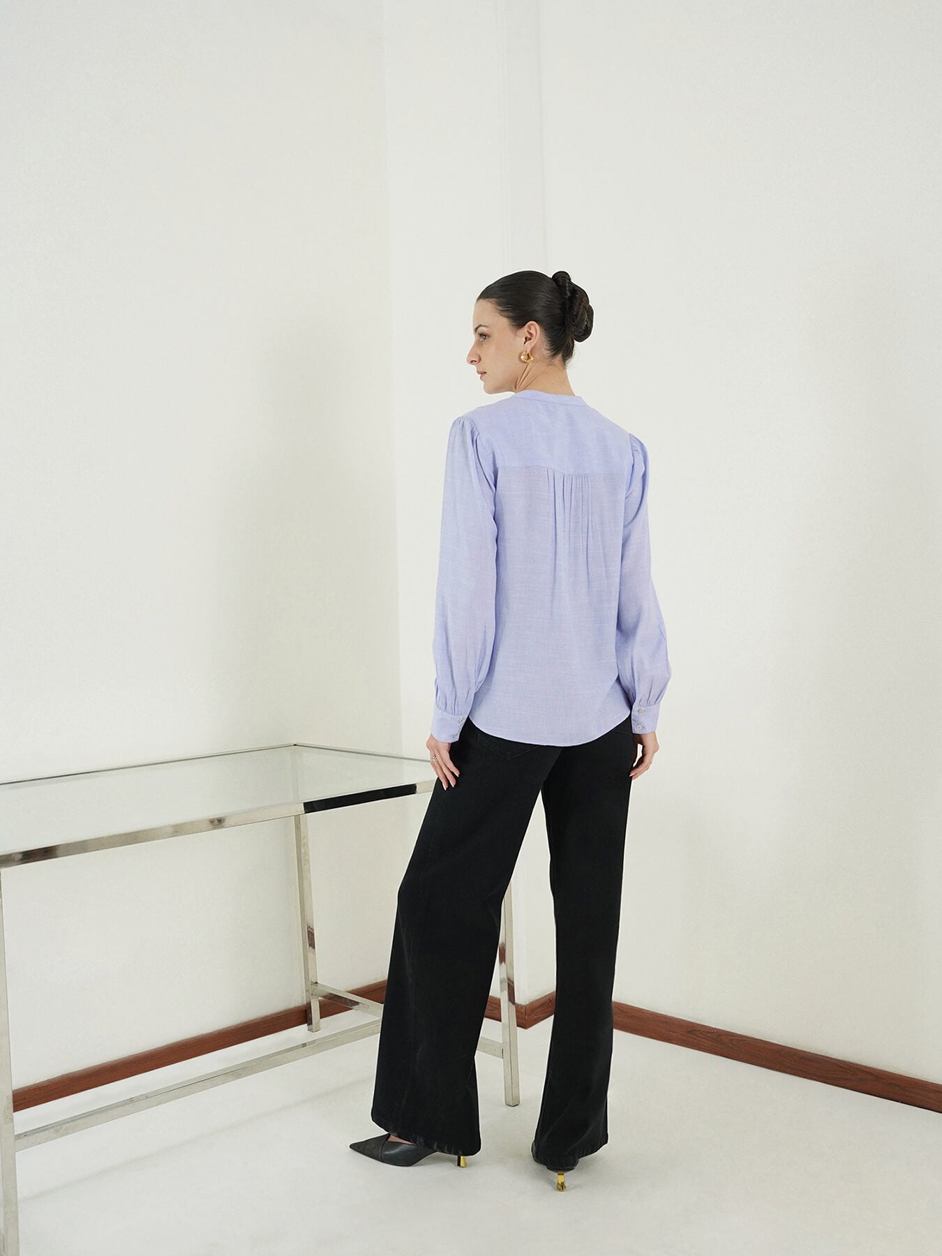 Mandarin Collar Top - Blue