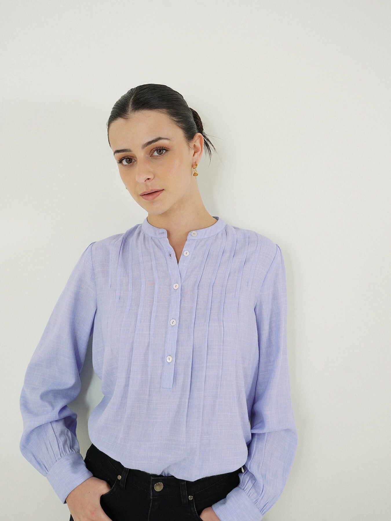 Mandarin Collar Top - Blue