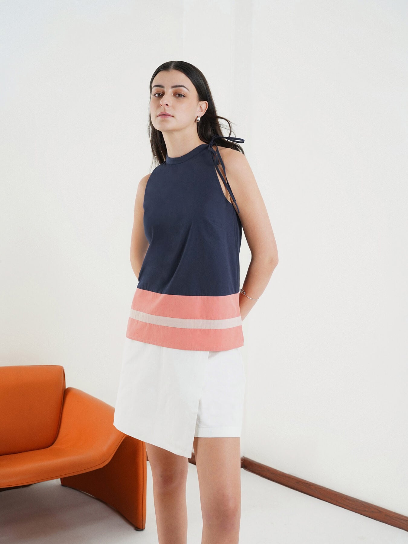 Cotton Halter Neck Top - Navy Blue