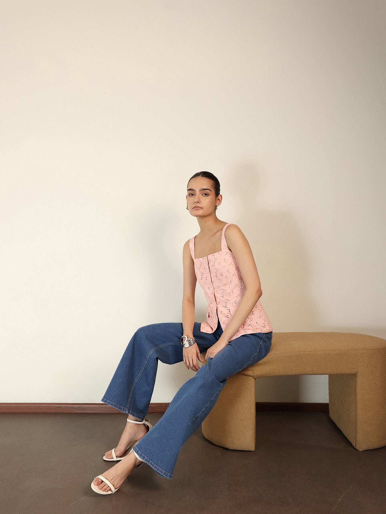 Cotton Button Down Schiffli Top - Pink
