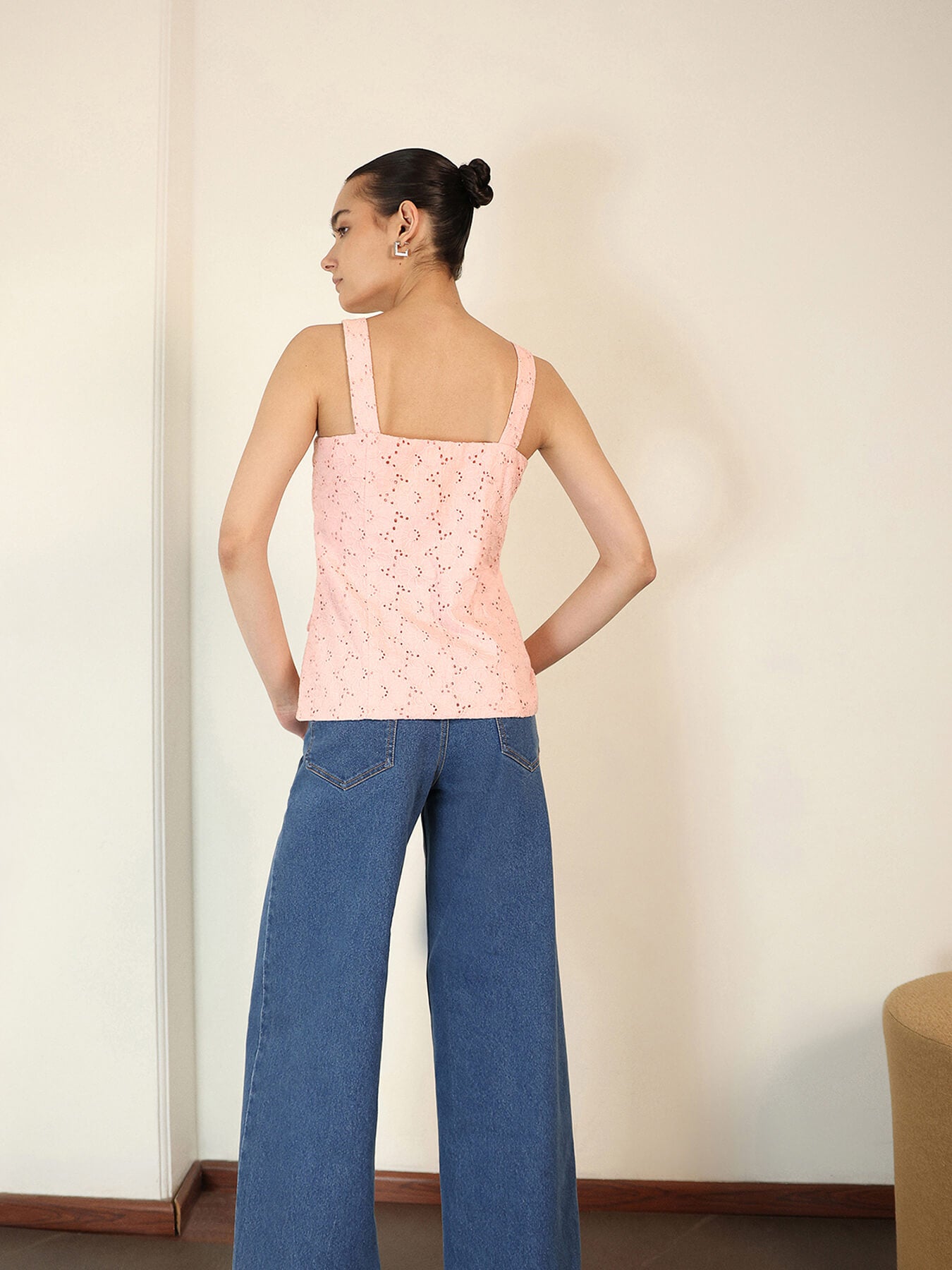 Cotton Button Down Schiffli Top - Pink
