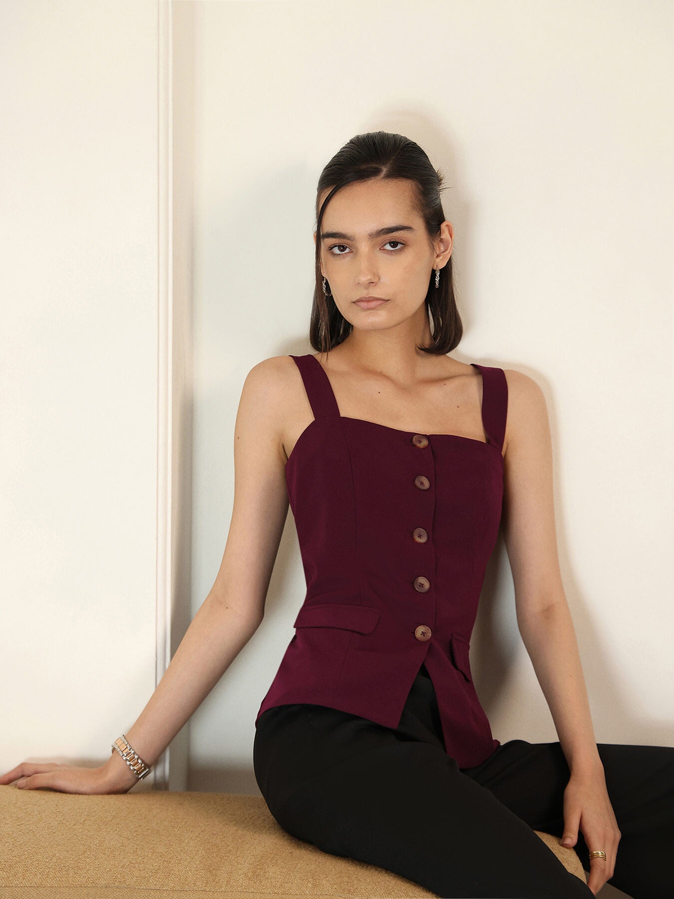 Waistcoat Top - Maroon
