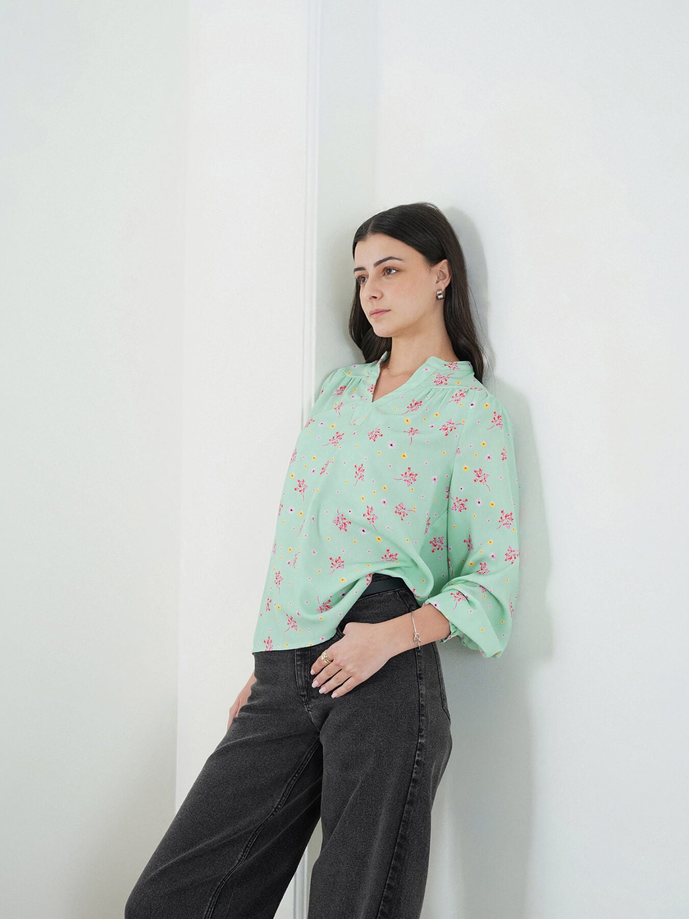 Floral V-Neck Top - Blue