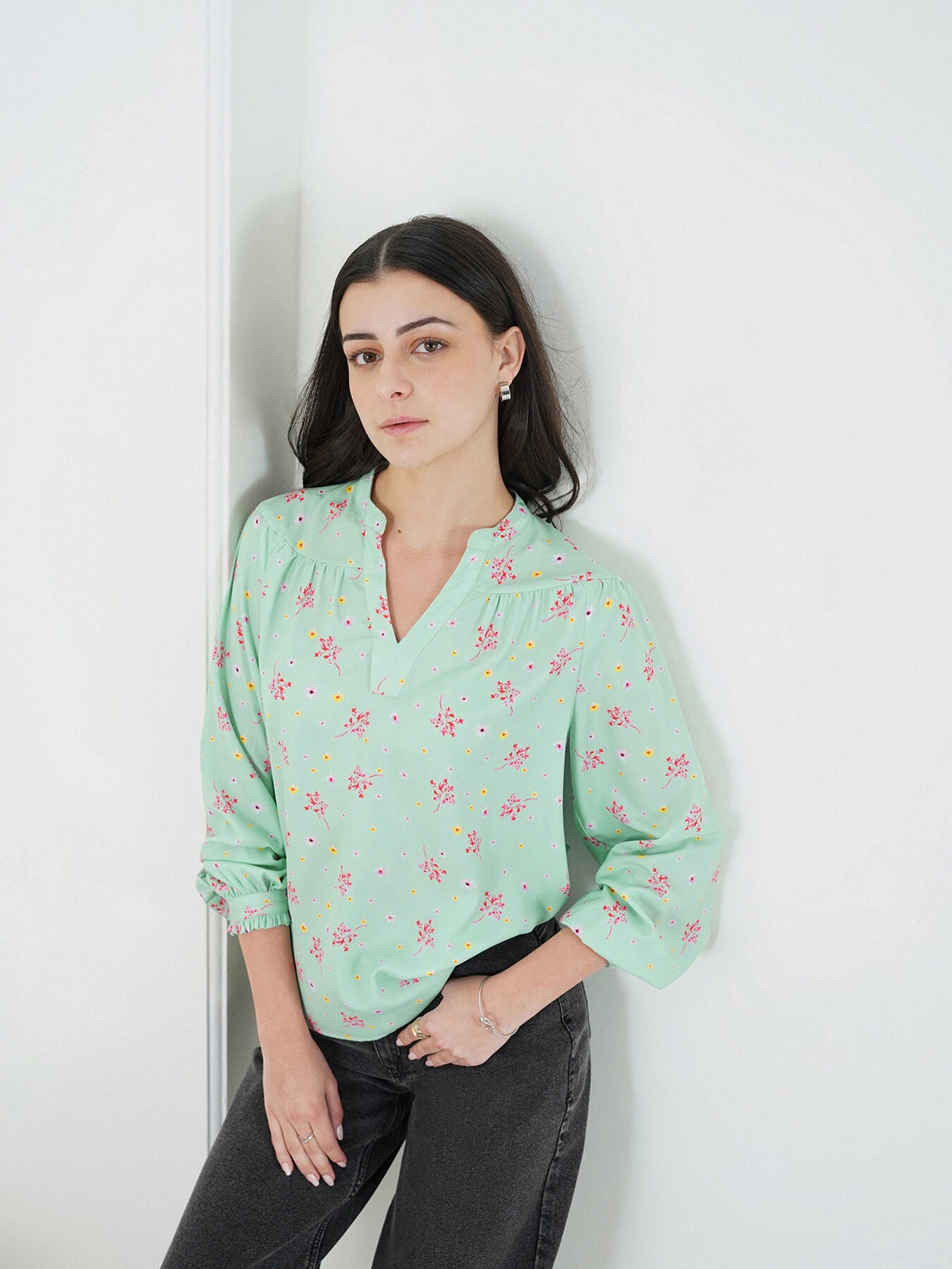 Floral V-Neck Top - Blue