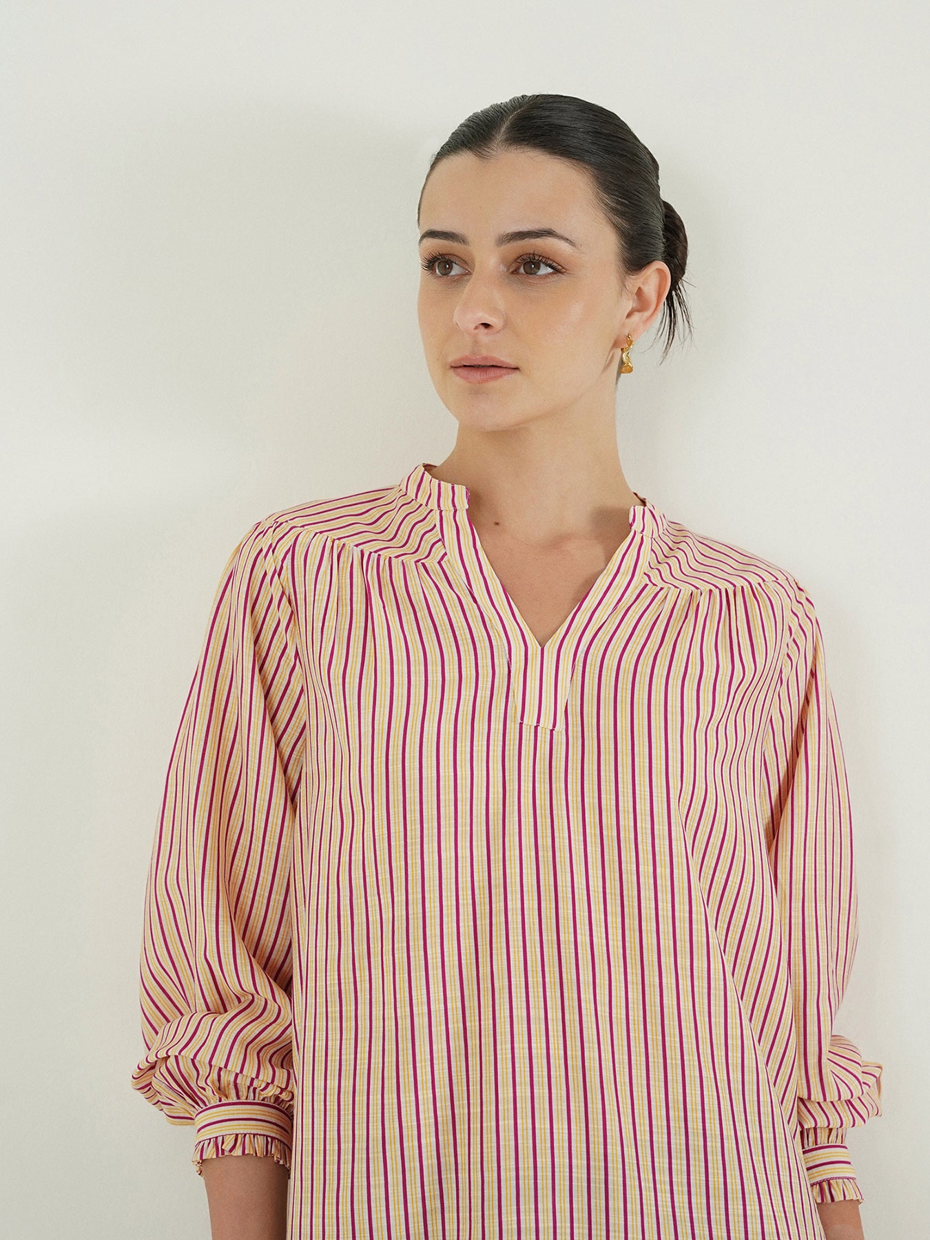 Viscose Striped V-Neck Top - Multi
