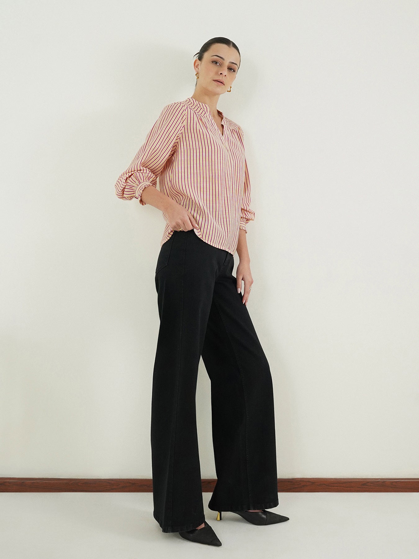 Viscose Striped V-Neck Top - Multi