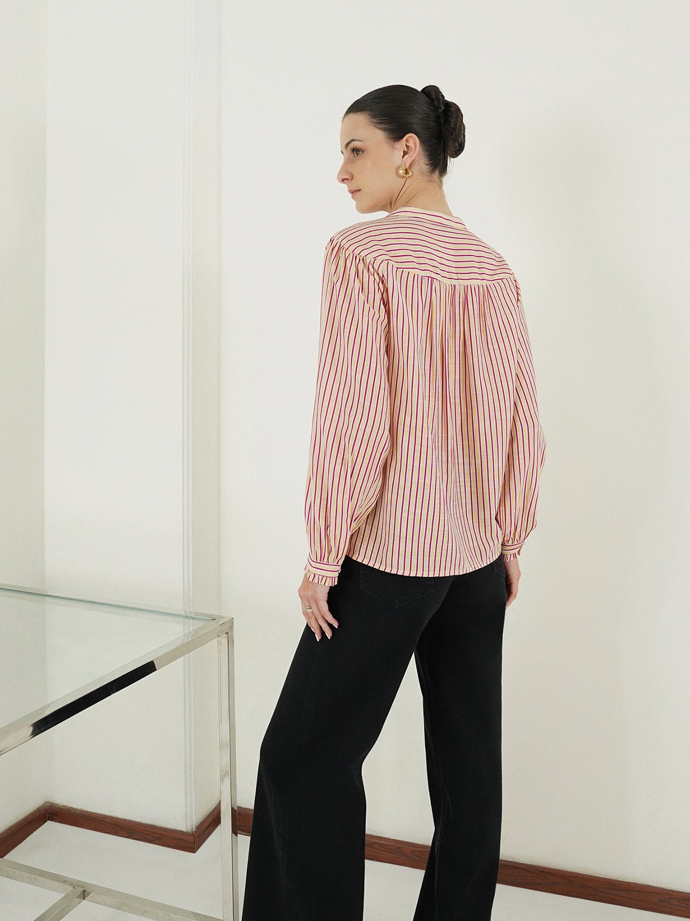 Viscose Striped V-Neck Top - Multi