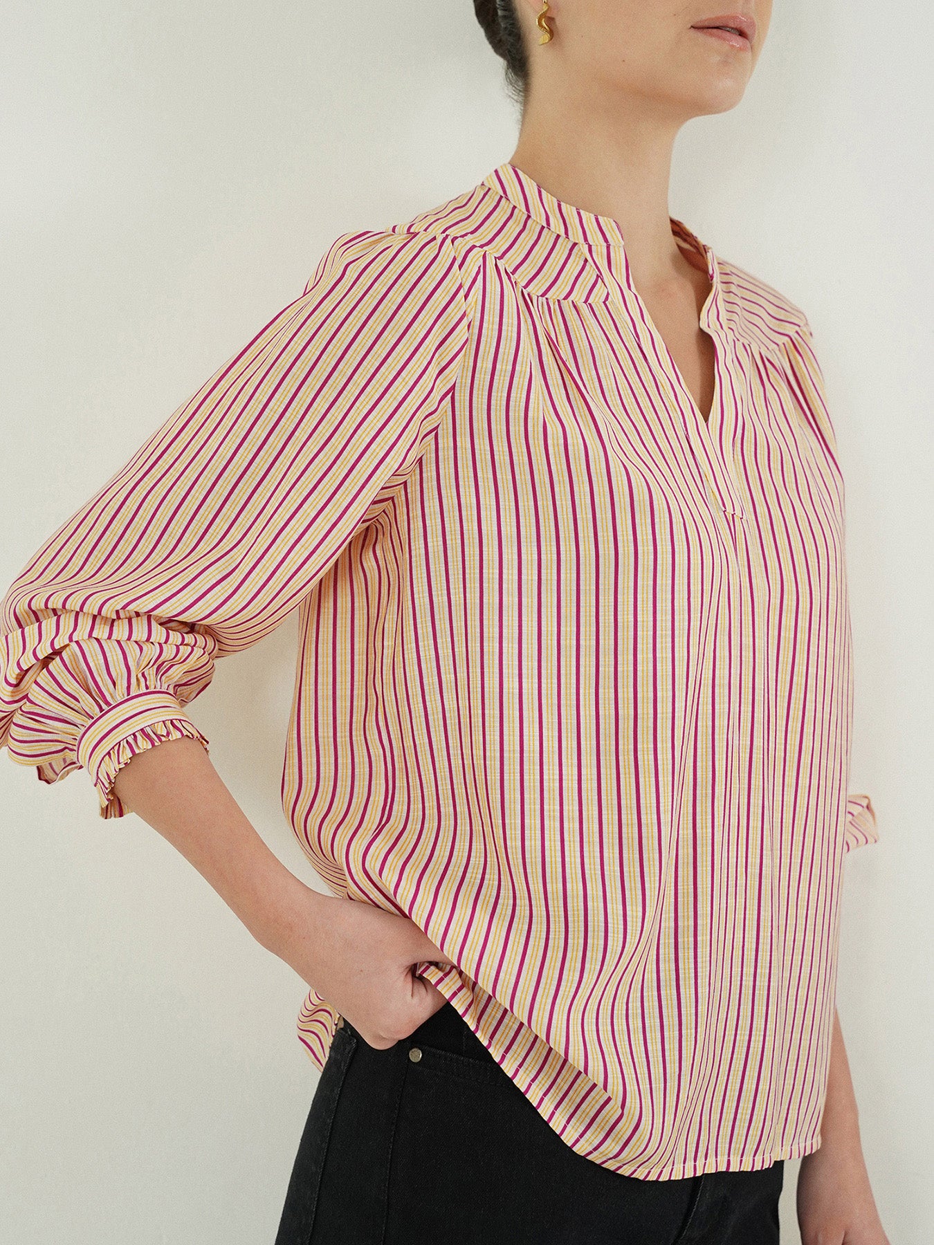Viscose Striped V-Neck Top - Multi