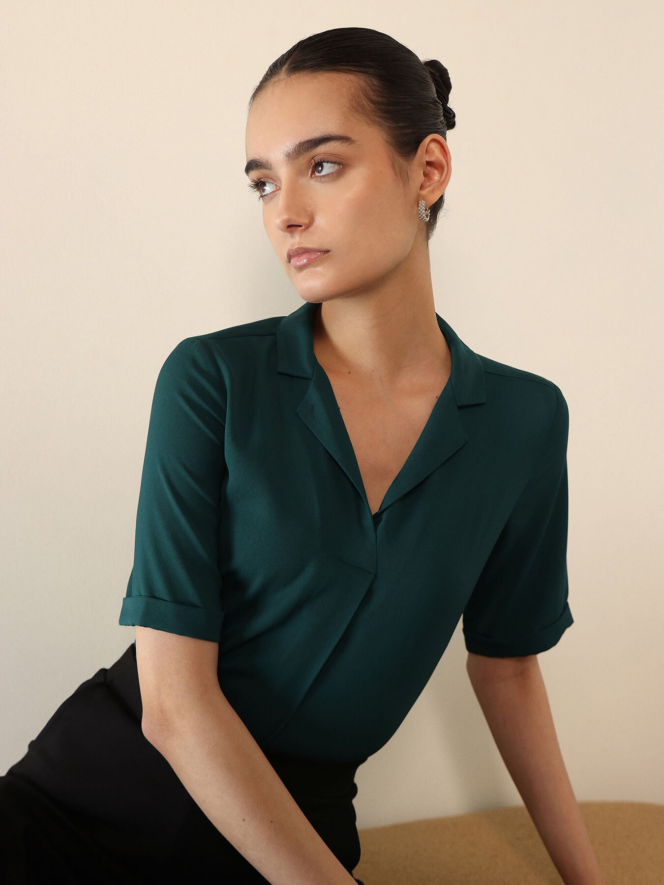 Shirt Collar Top - Green