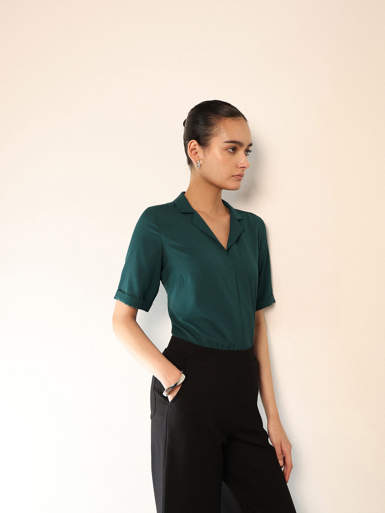 Shirt Collar Top - Green