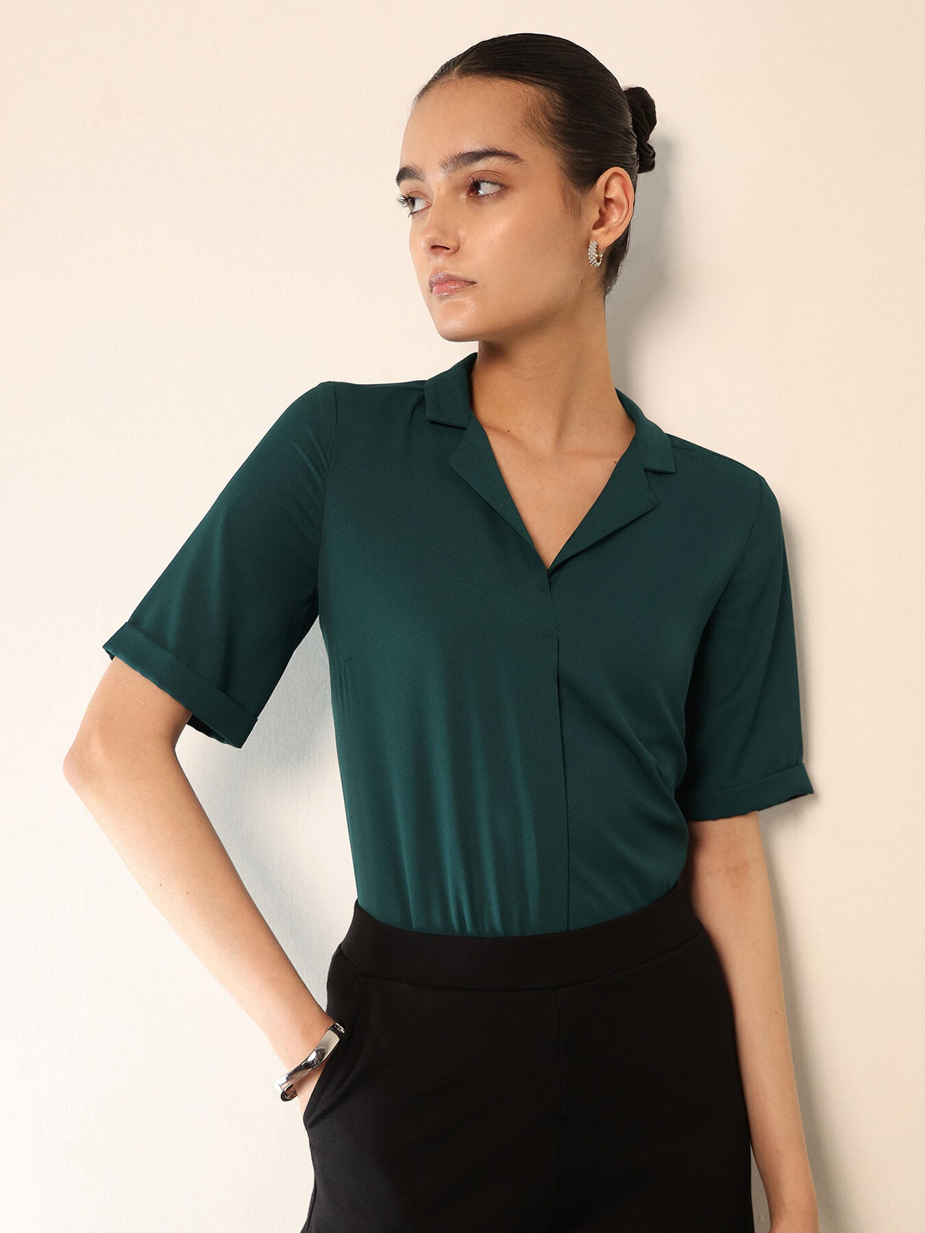 Shirt Collar Top - Green