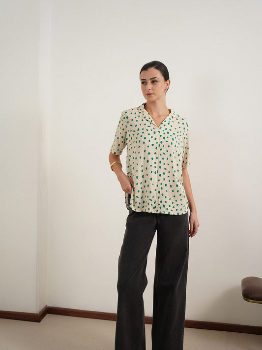 Viscose Polka Dot Top - Off White
