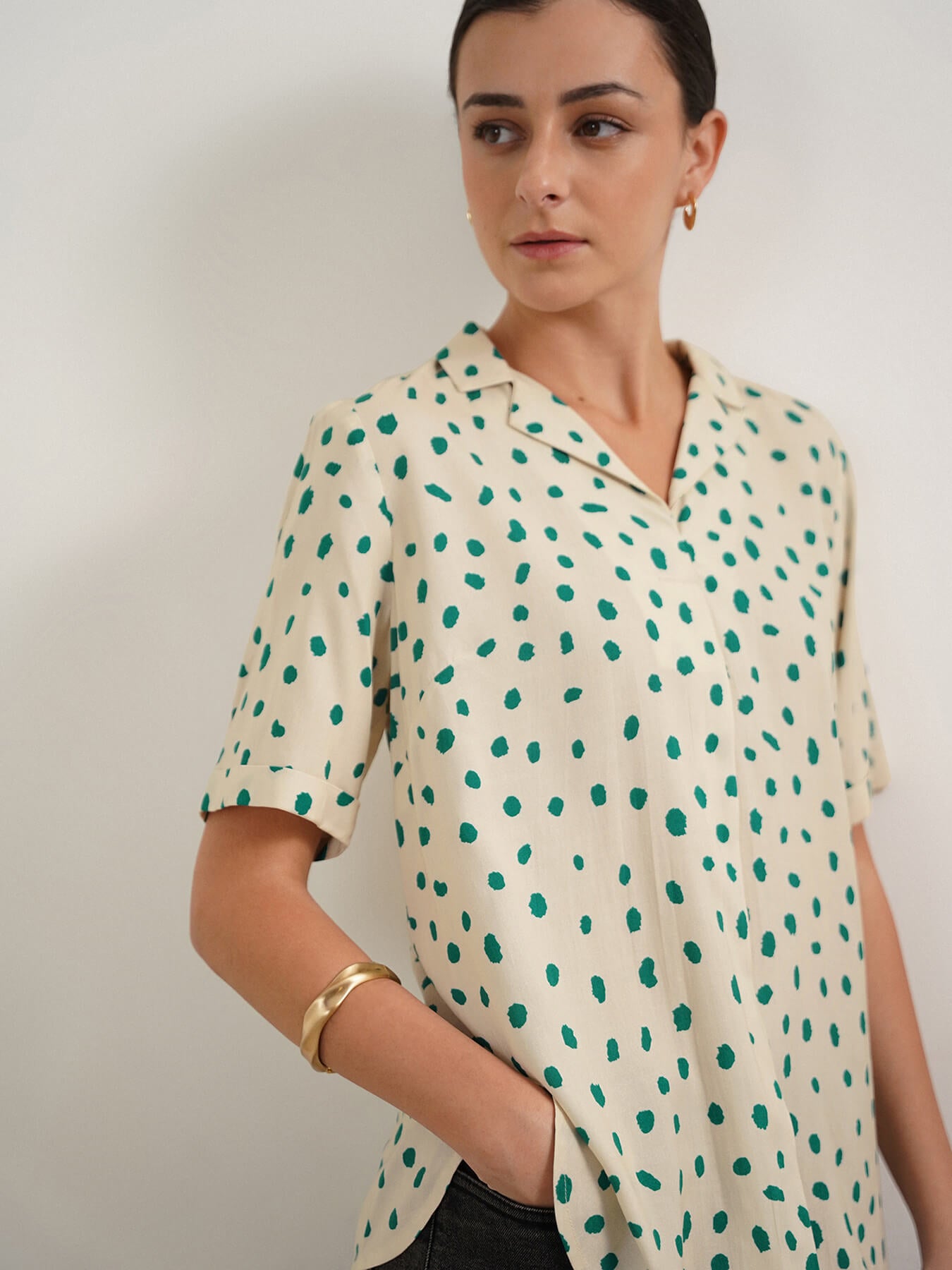 Viscose Polka Dot Top - Off White