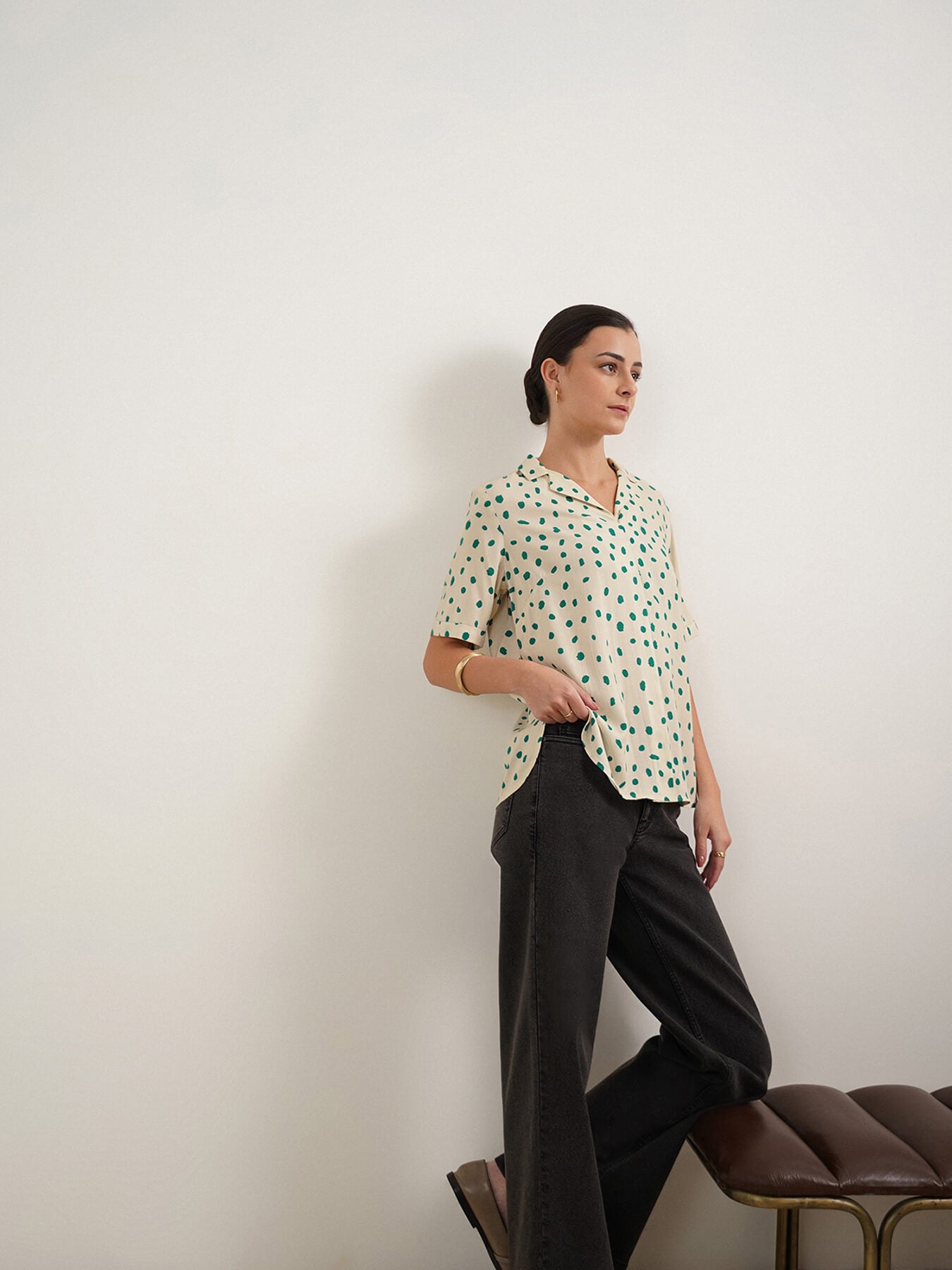 Viscose Polka Dot Top - Off White
