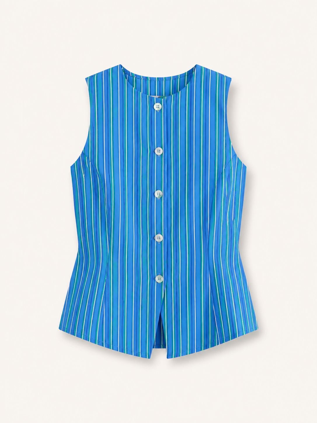 Cotton Striped Button Down Top - Blue