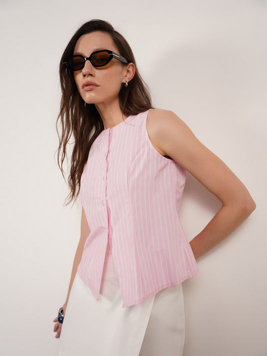 Cotton Striped Top - Pink