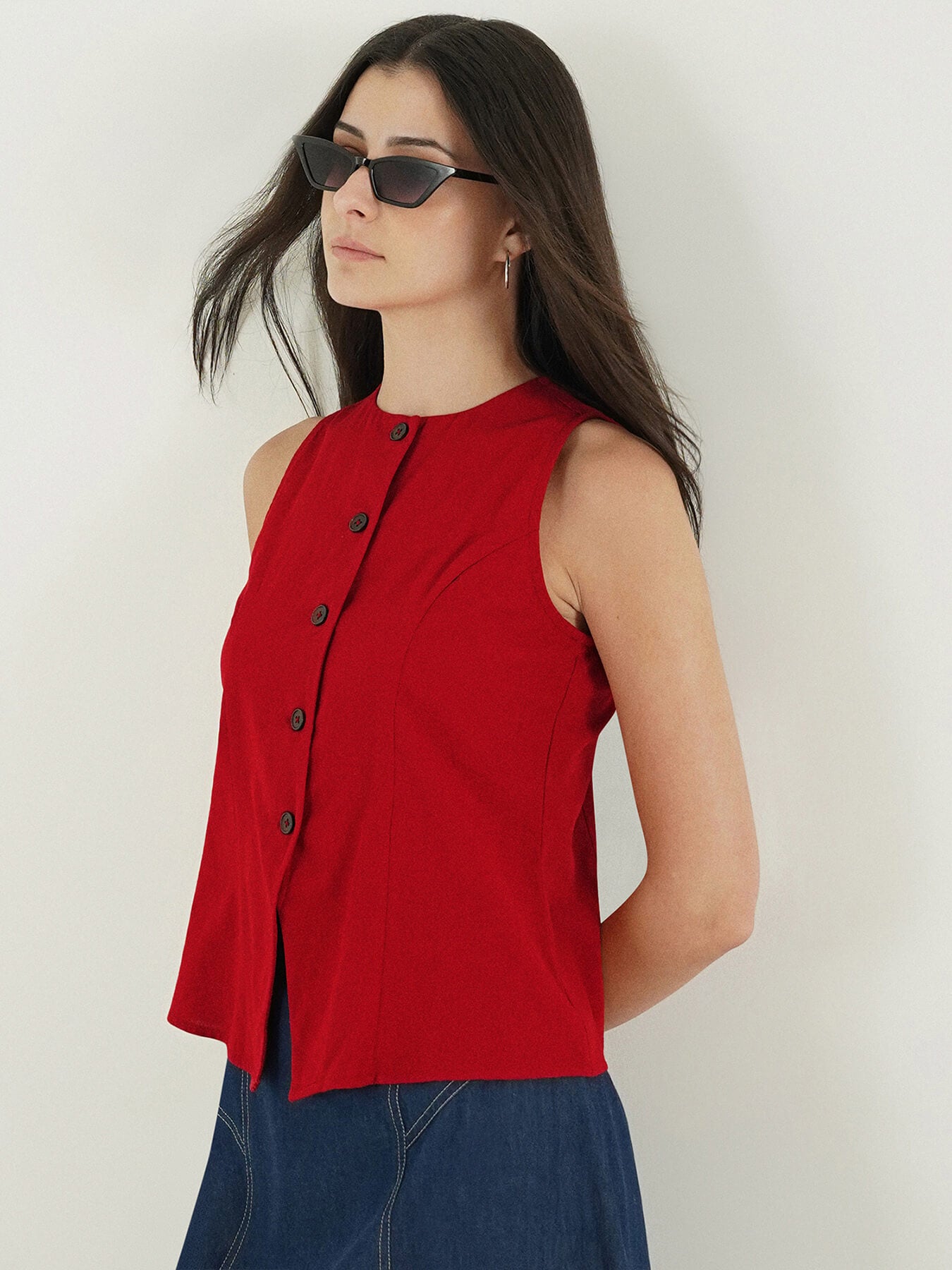 Pure Cotton Waistcoat Top - Red