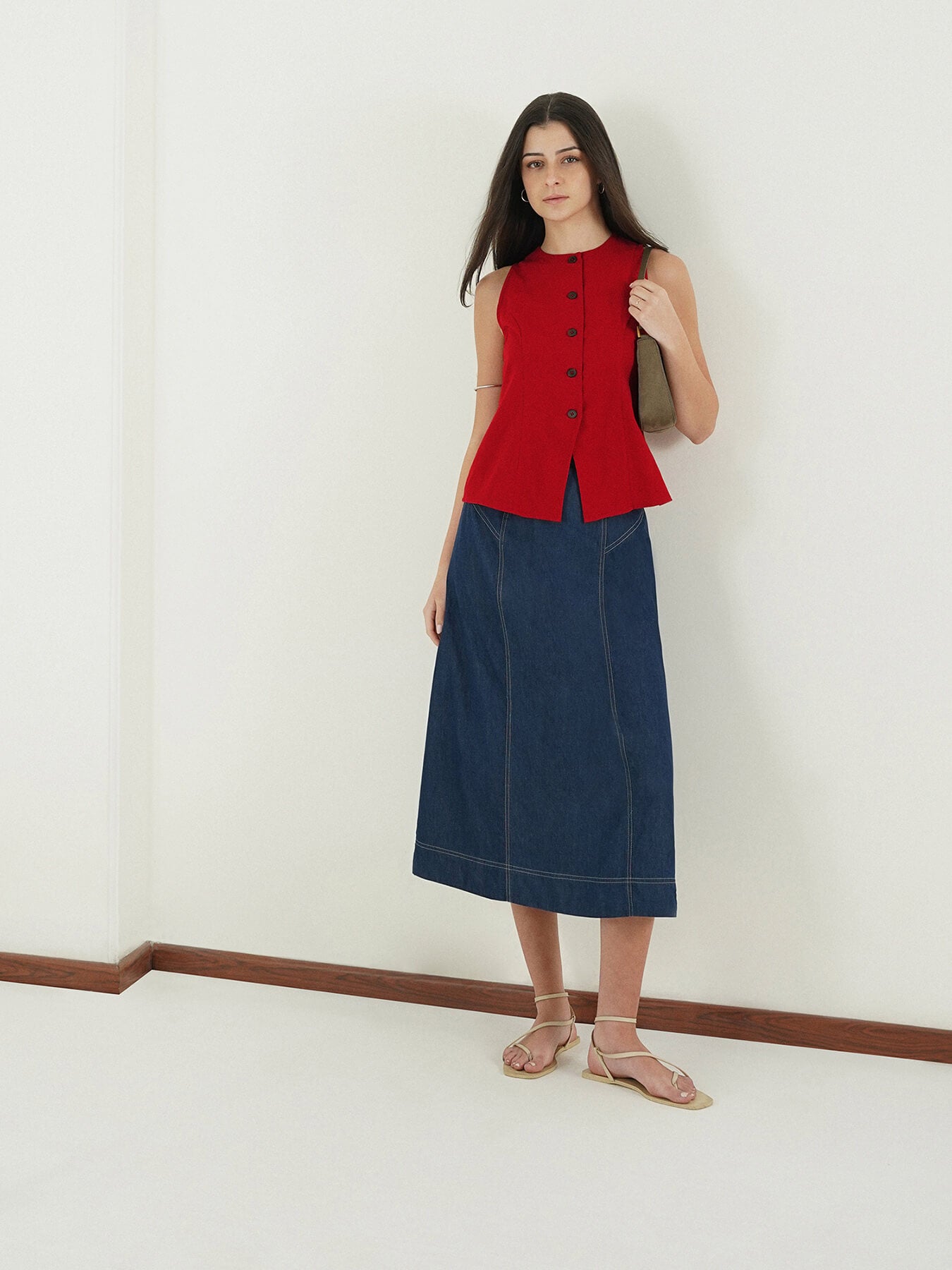 Pure Cotton Waistcoat Top - Red