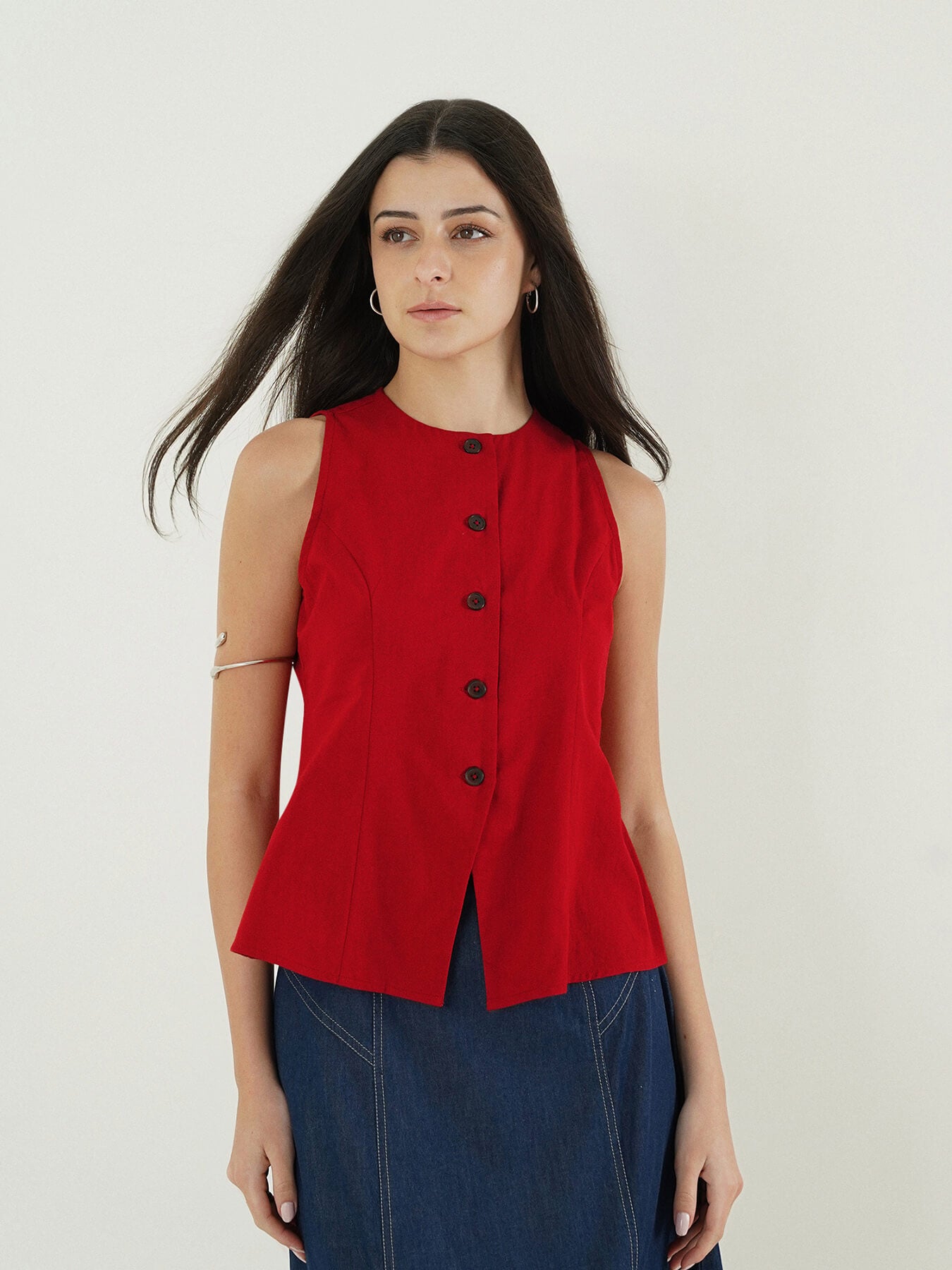 Pure Cotton Waistcoat Top - Red