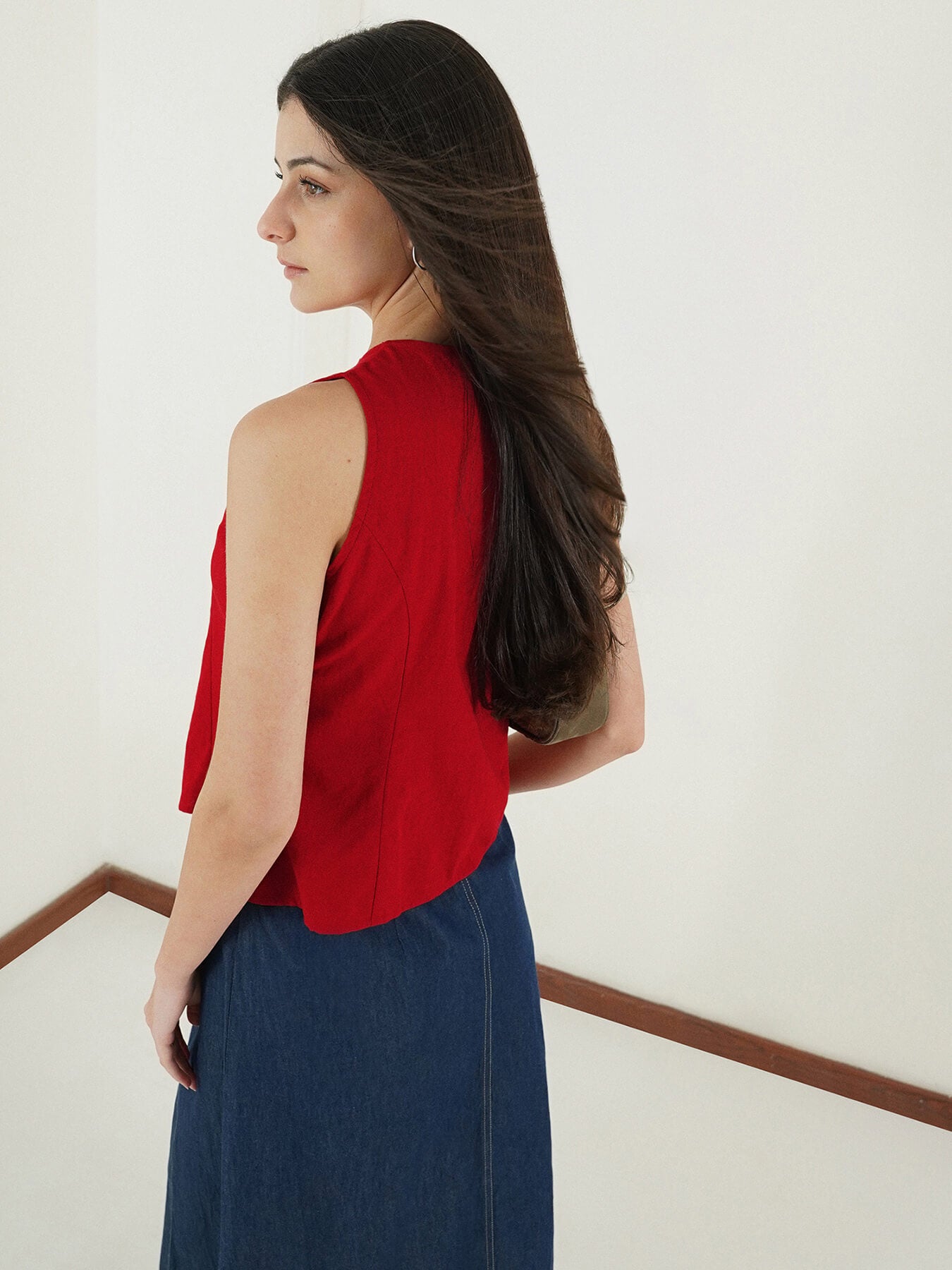 Pure Cotton Waistcoat Top - Red