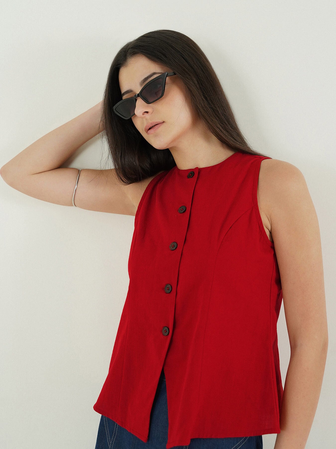 Pure Cotton Waistcoat Top - Red