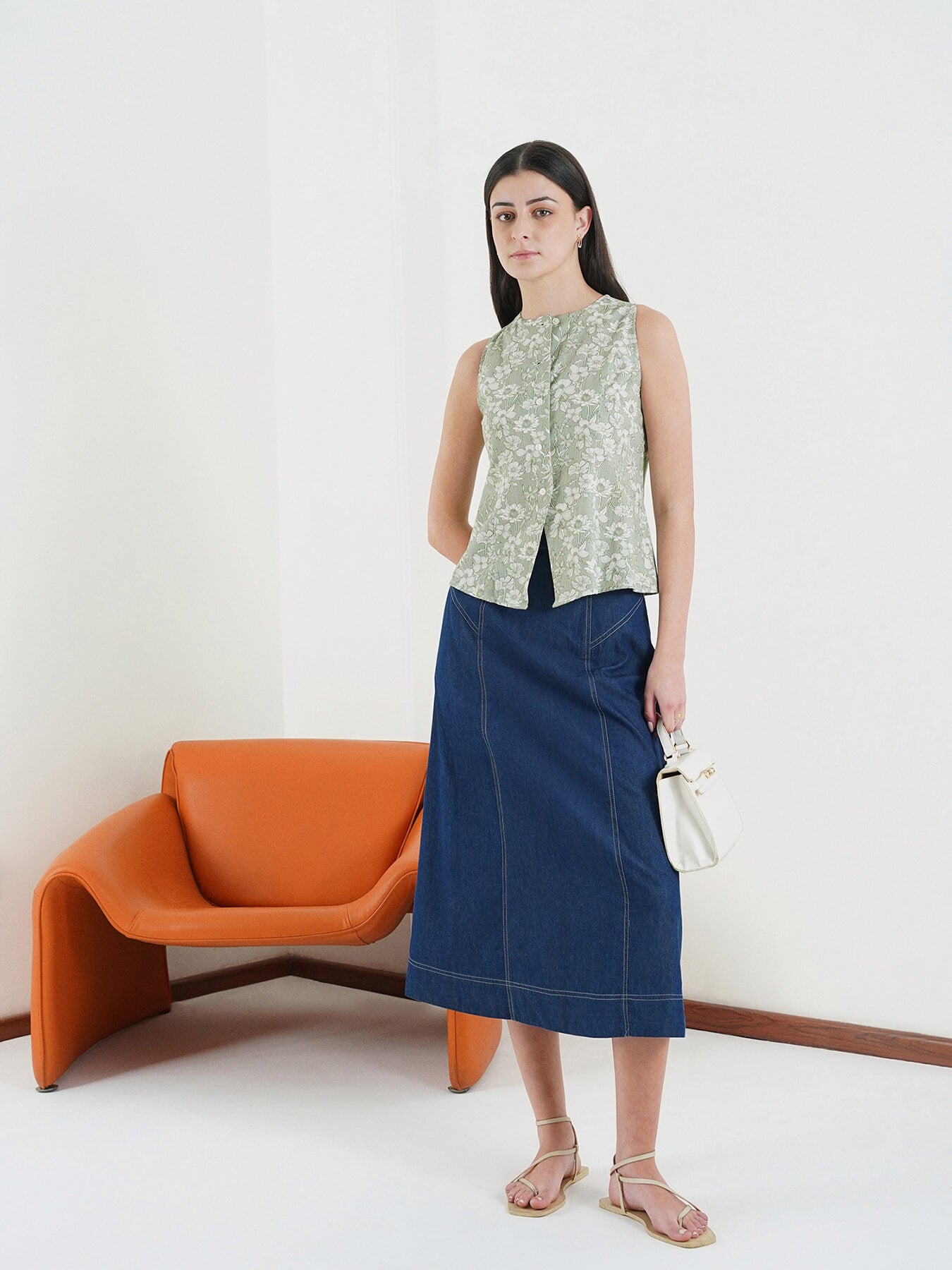 Cotton Button Down Top - Green