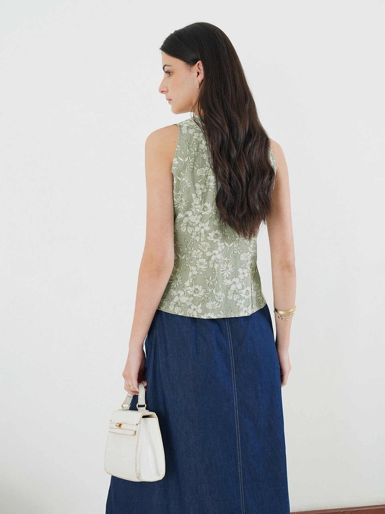 Cotton Button Down Top - Green