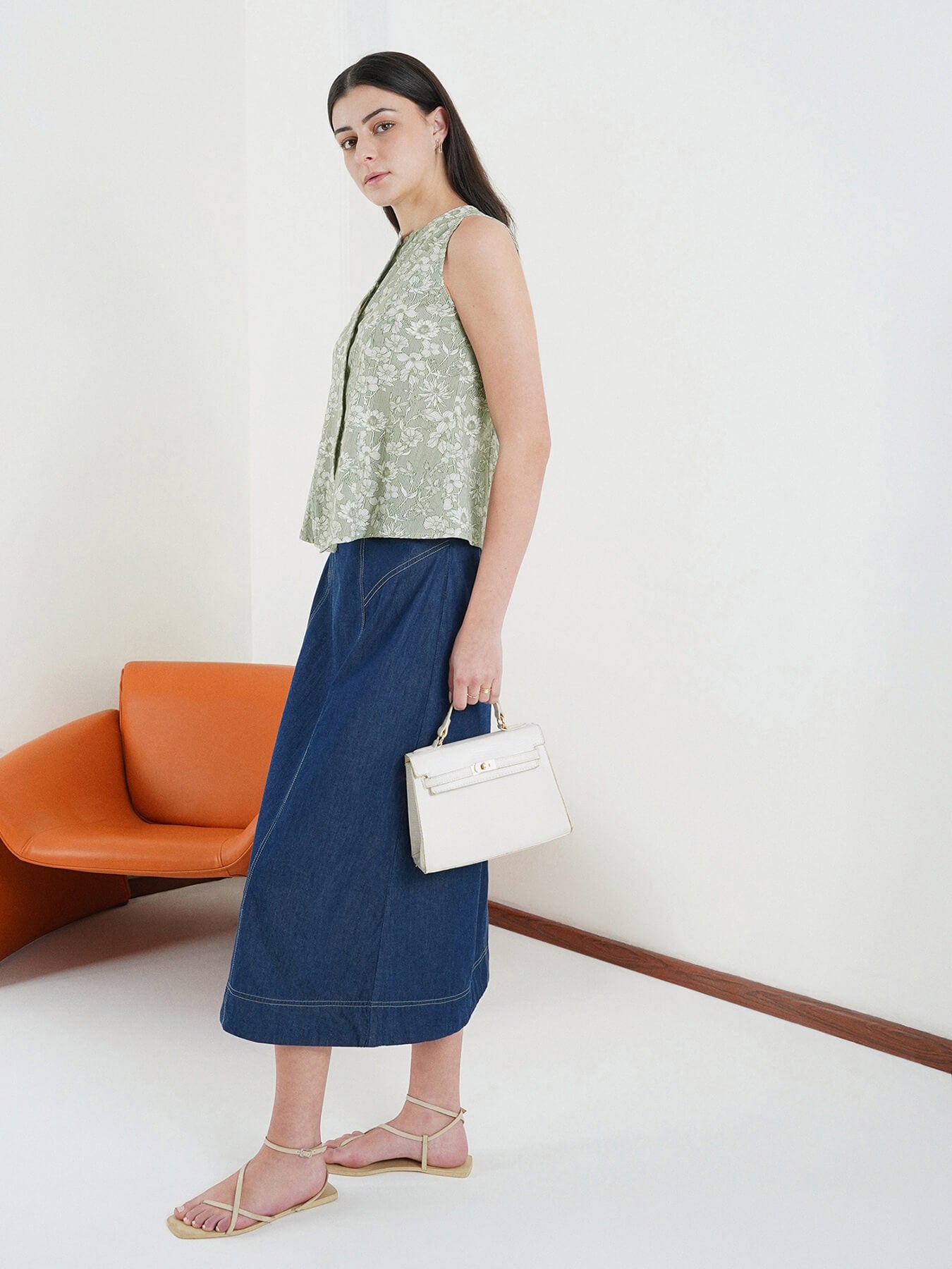 Cotton Button Down Top - Green