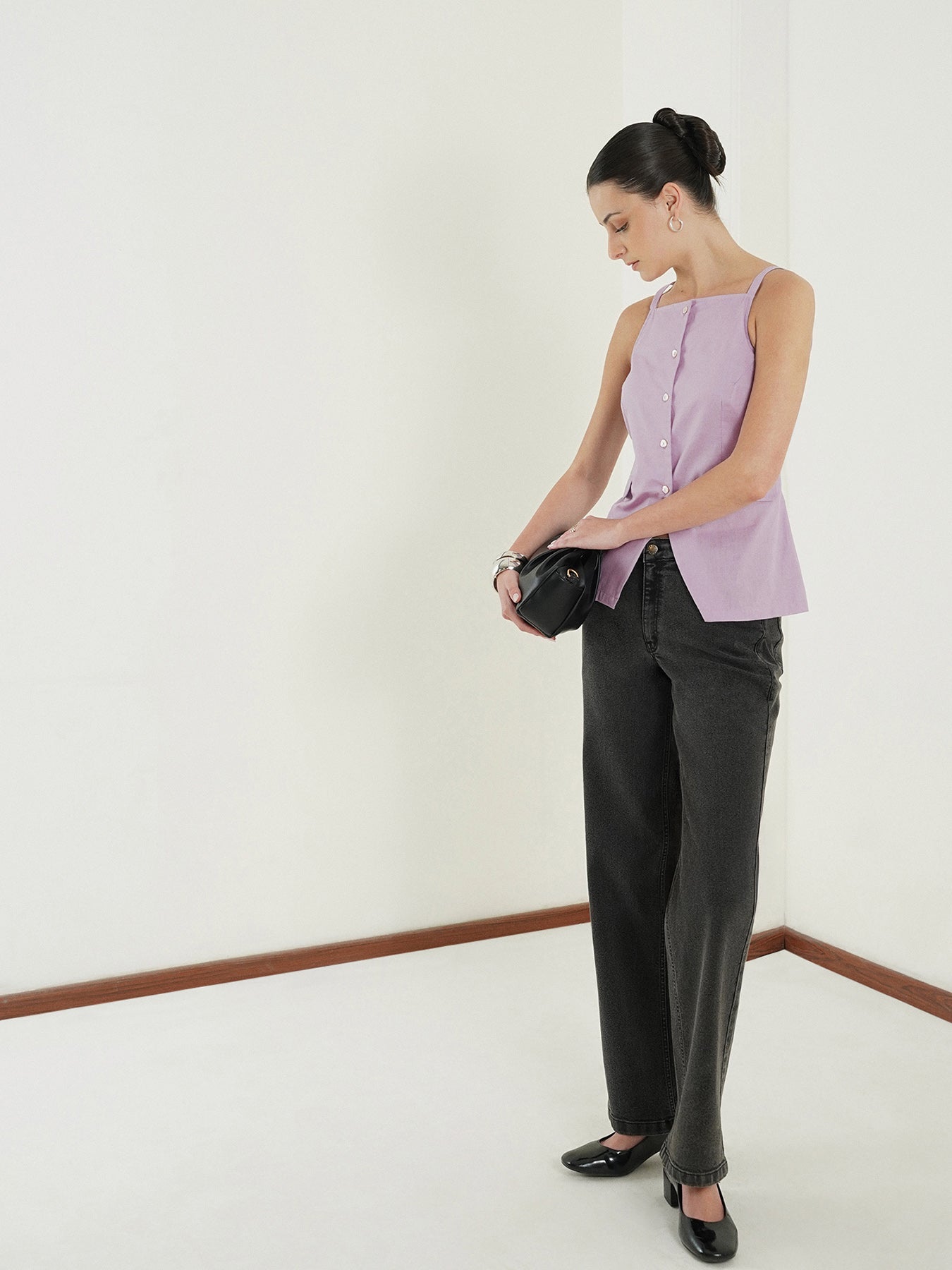Cotton Button Down Top - Lavender