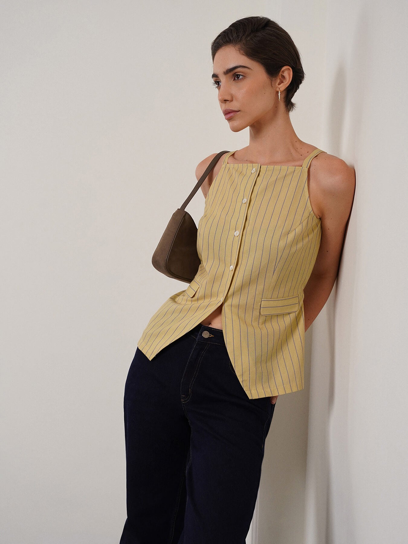 Cotton Button Down Top - Yellow