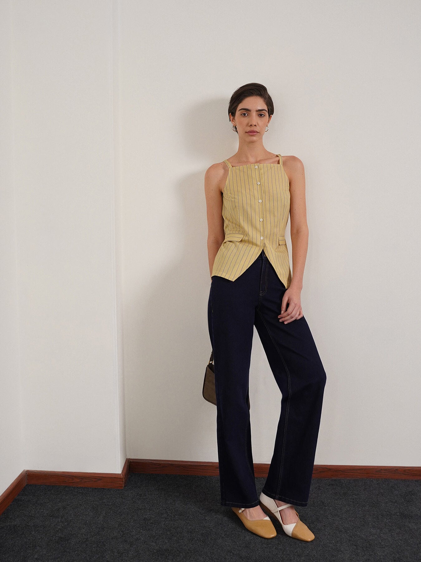Cotton Button Down Top - Yellow
