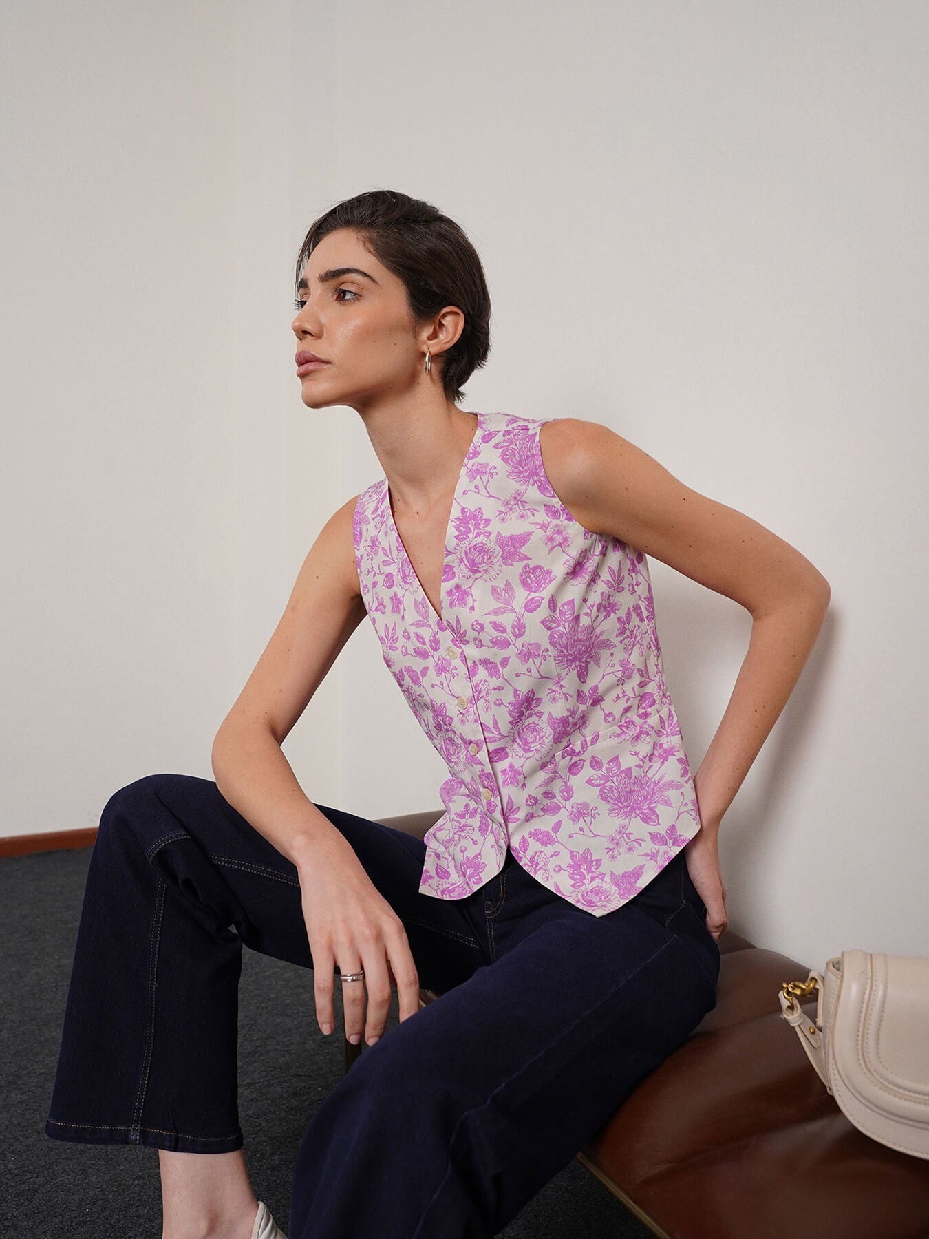 Pure Cotton Waistcoat Top - Lavender