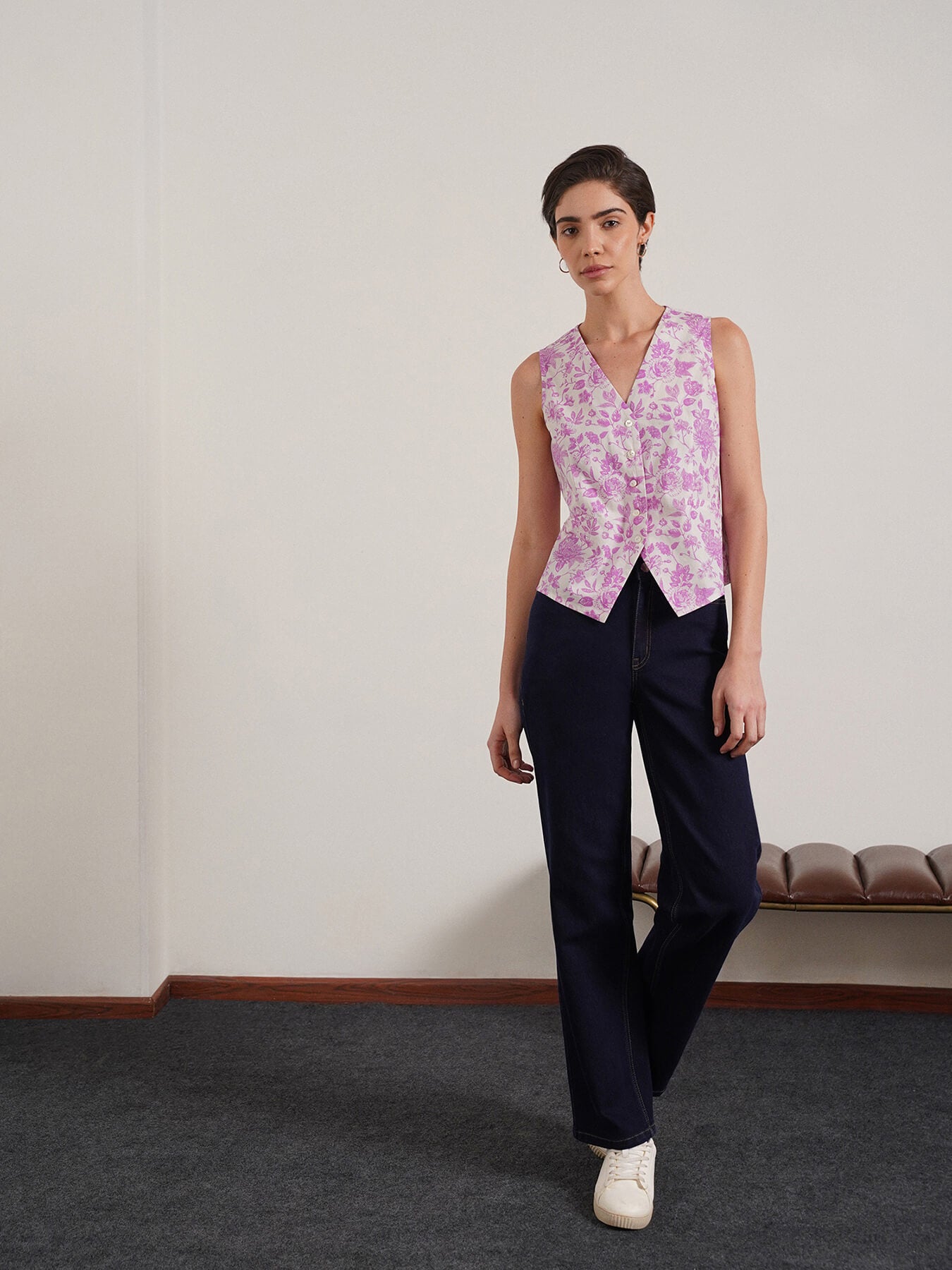 Pure Cotton Waistcoat Top - Lavender