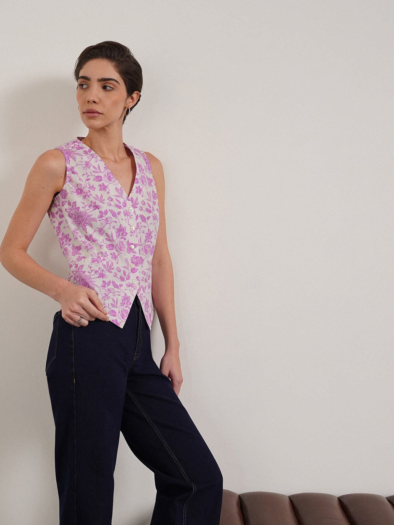 Pure Cotton Waistcoat Top - Lavender