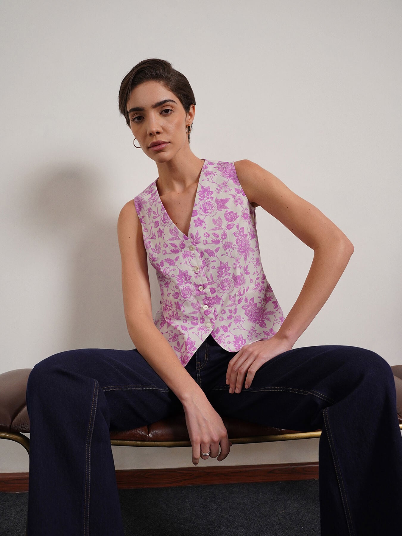 Pure Cotton Waistcoat Top - Lavender