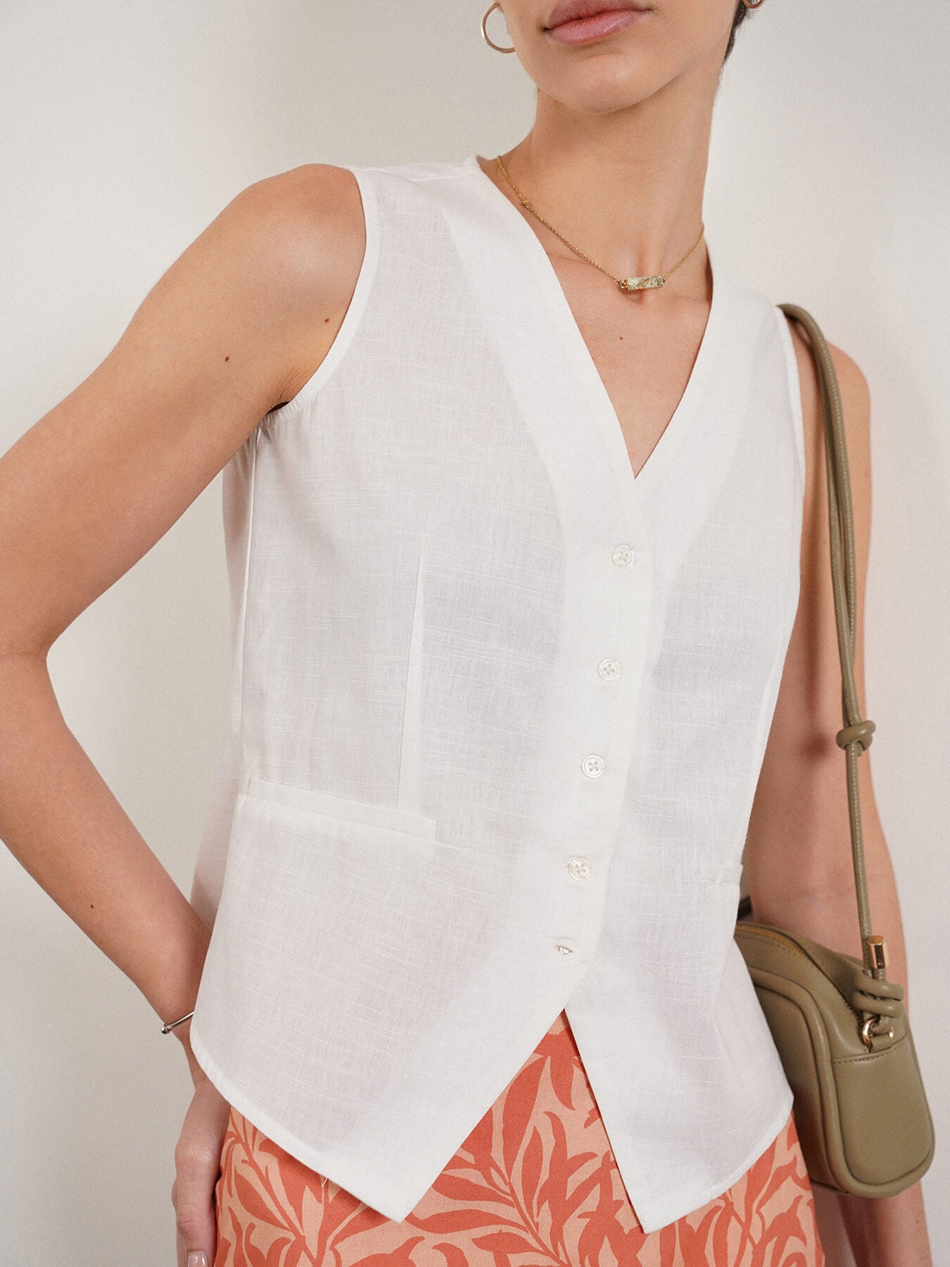 Pure Cotton Waistcoat Top - White