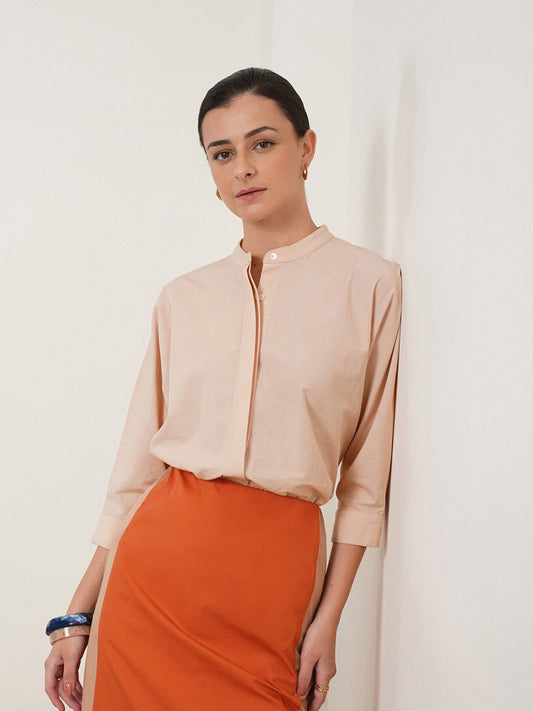 Cotton Button Down Top - Beige