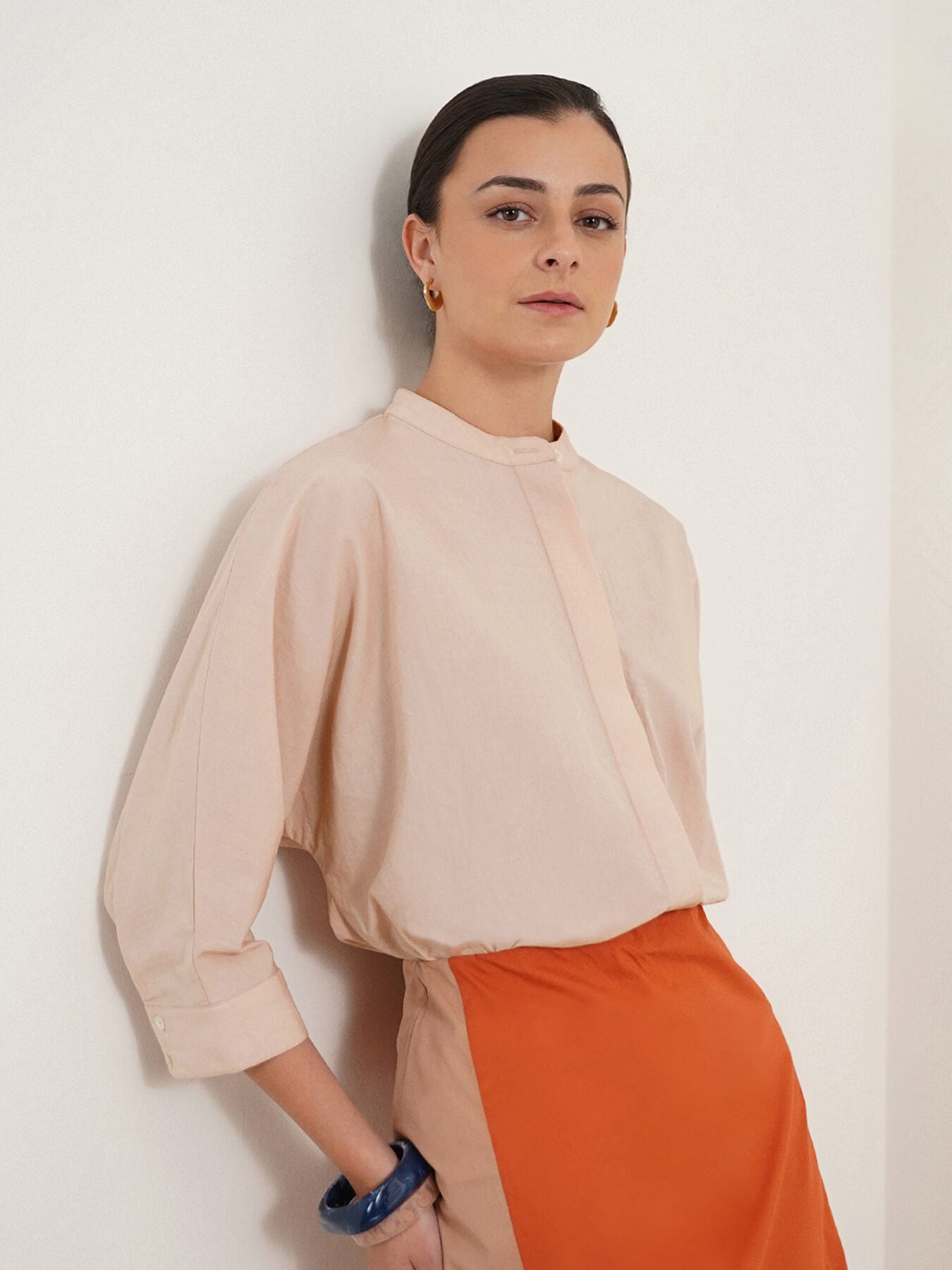 Cotton Button Down Top - Beige