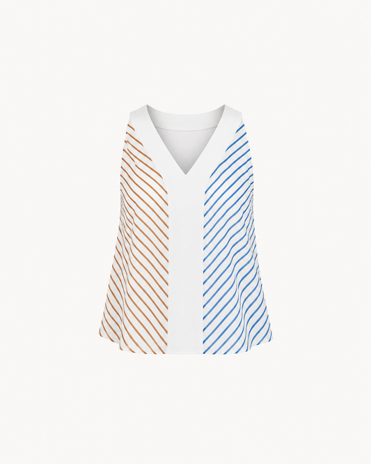 Cotton Striped V-Neck Top - Off White