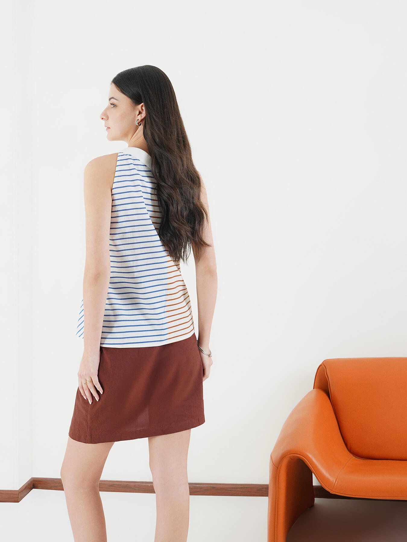 Cotton Striped V-Neck Top - Off White