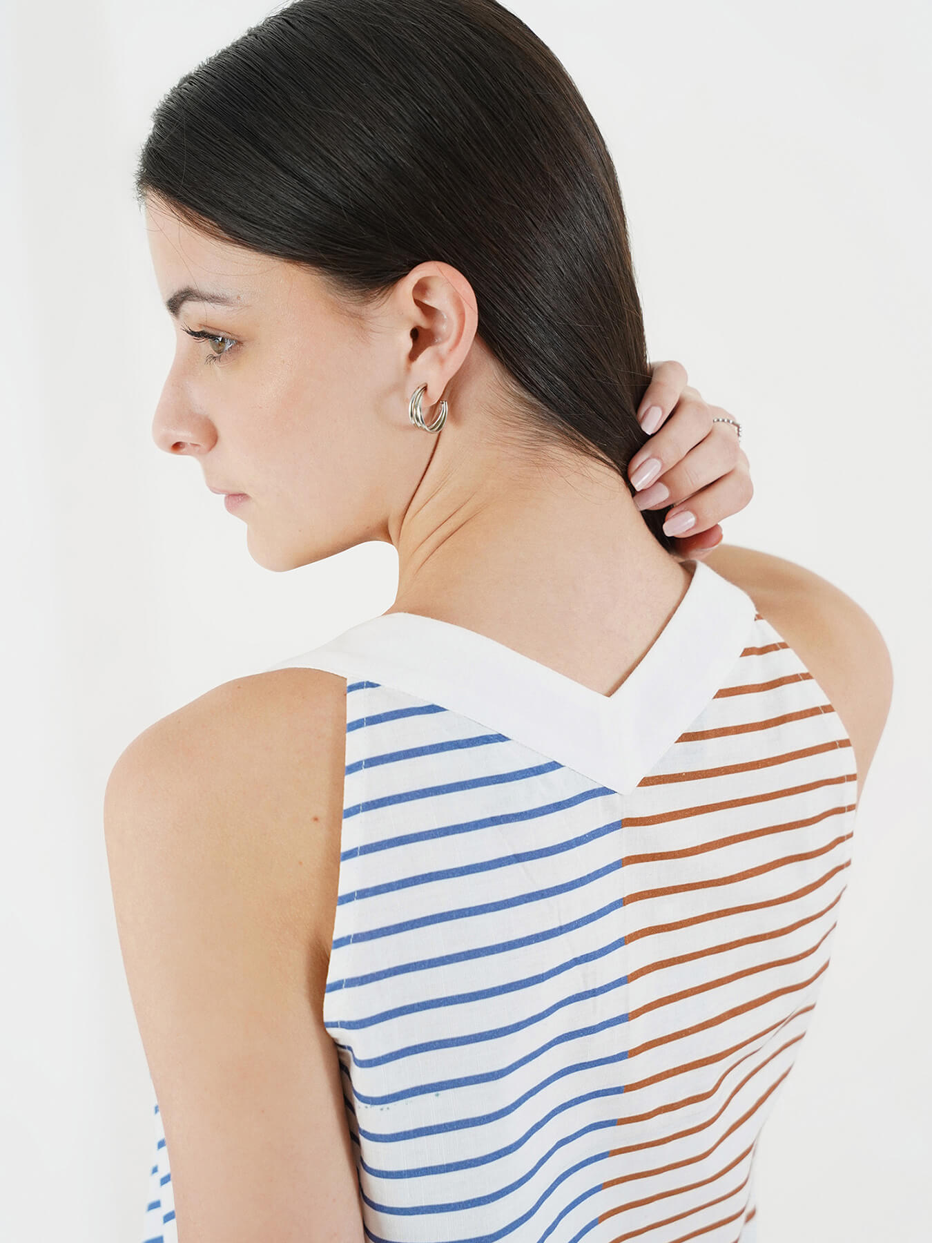 Cotton Striped V-Neck Top - Off White